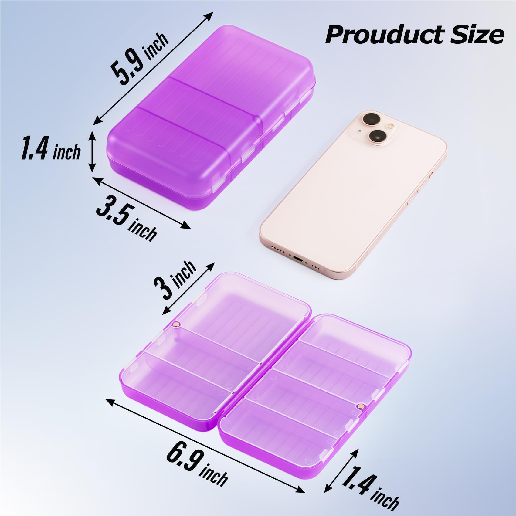 Yaklim Magnetic Travel Pill Organizer - 7 Compartment Portable Pill Box with Labels, Large Vitamin & Medicine Case, Grey Supplement Organizer | Perfect for Daily Medication, Travel, and On-the-Go Use