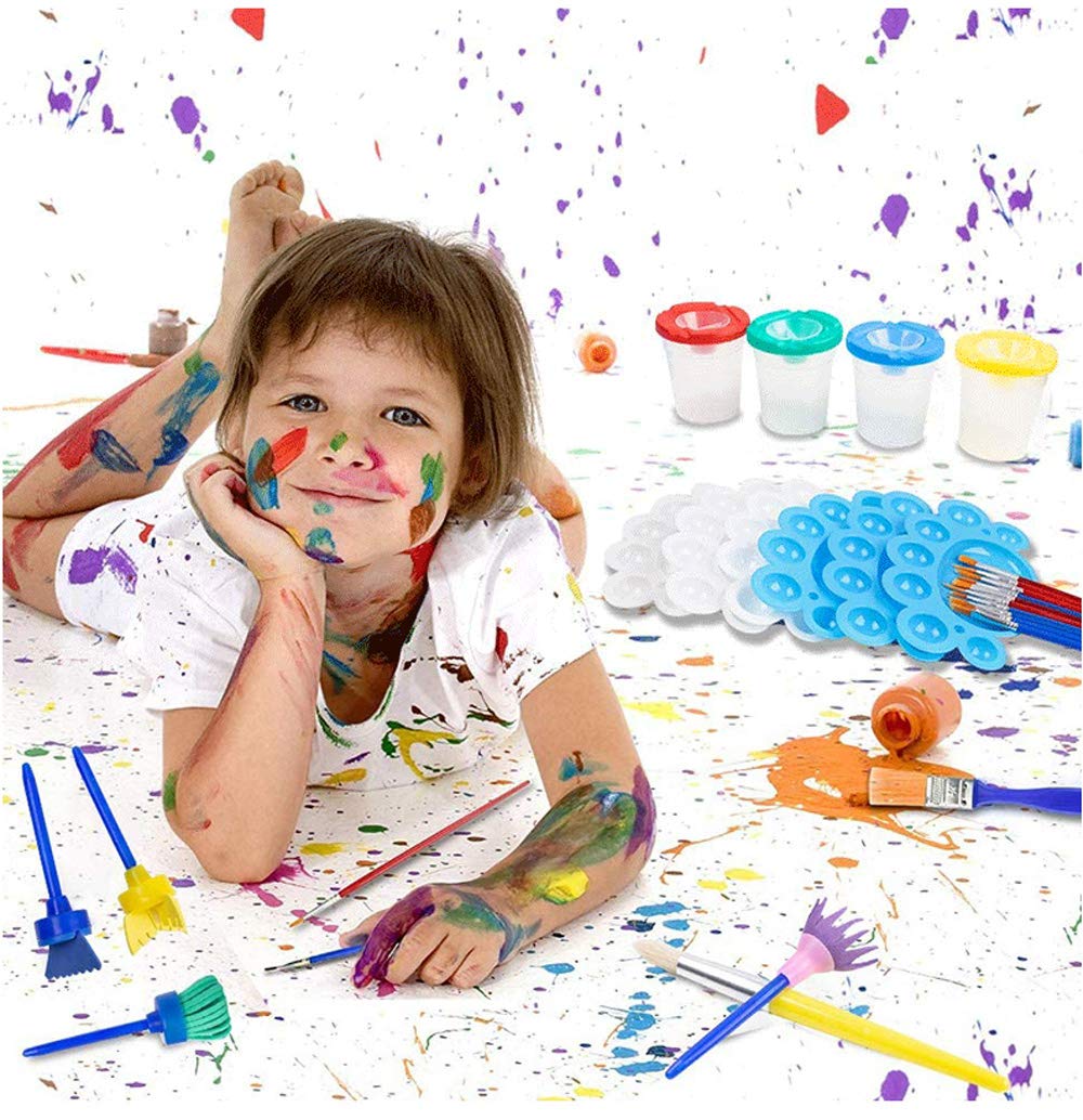 34-Piece Kids Paint Brush Set with Sponge Brushes & Palette - Children's Art Painting Kit for Early Education, DIY Learning & Creative Play - Perfect for Home, Classroom & Birthday Gifts