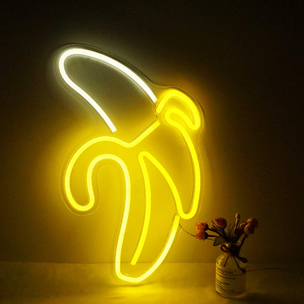 Large LED Banana Neon Sign - USB Powered Wall Light for Kids Room, Living Room, Office, Bar & Restaurant Decor - Perfect for Christmas, Festivals & Parties (Fun Night Light for Home & Commercial Spaces)