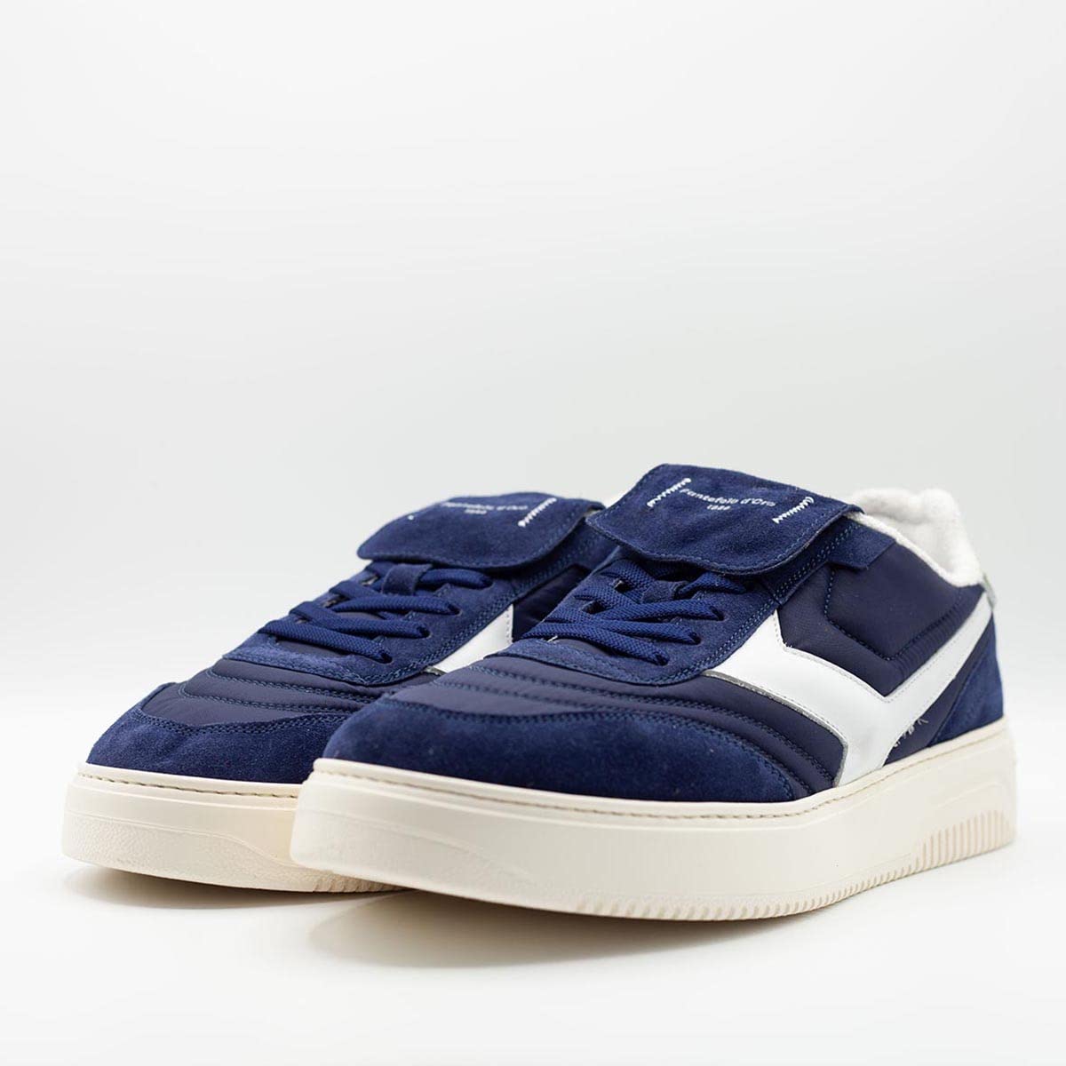 PDO 135 Classic Leather Sneakers with Thick Sole - White/Black/Royal Blue - for Casual & Streetwear