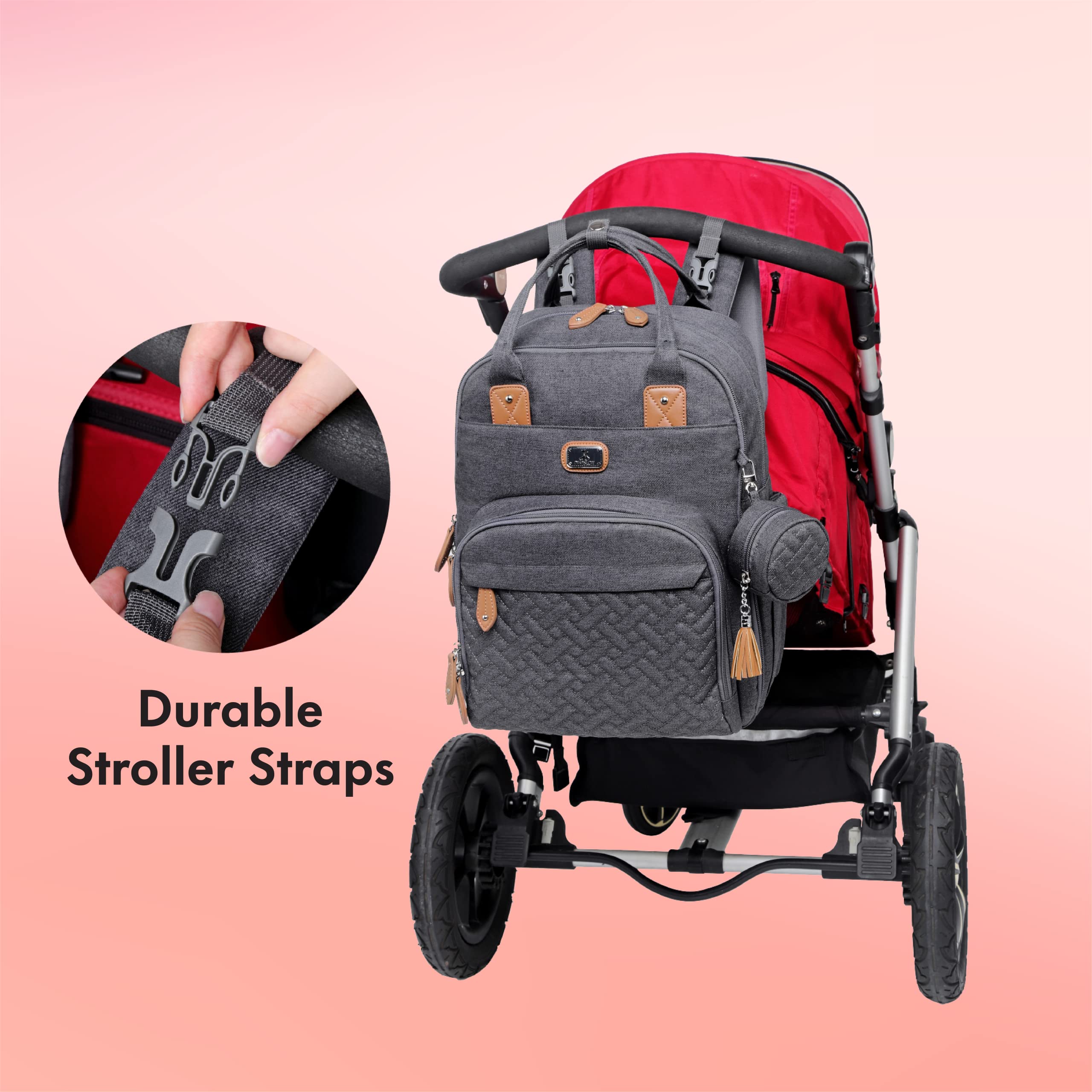 Waterproof Diaper Bag Backpack for Baby Essentials - Includes Changing Pad, Pacifier Case & Stroller Straps | Perfect for Travel, Daycare & On-the-Go Parents