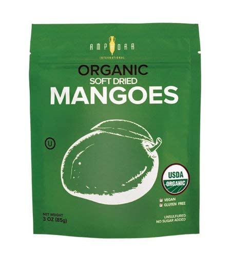 Organic Kosher Vegan Dried Mango Snacks - Gluten Free Healthy Fruit Treat, 3 oz (85g) per Pack, 6-Pack Box - Perfect for On-the-Go, Lunchboxes & Vegan Diets