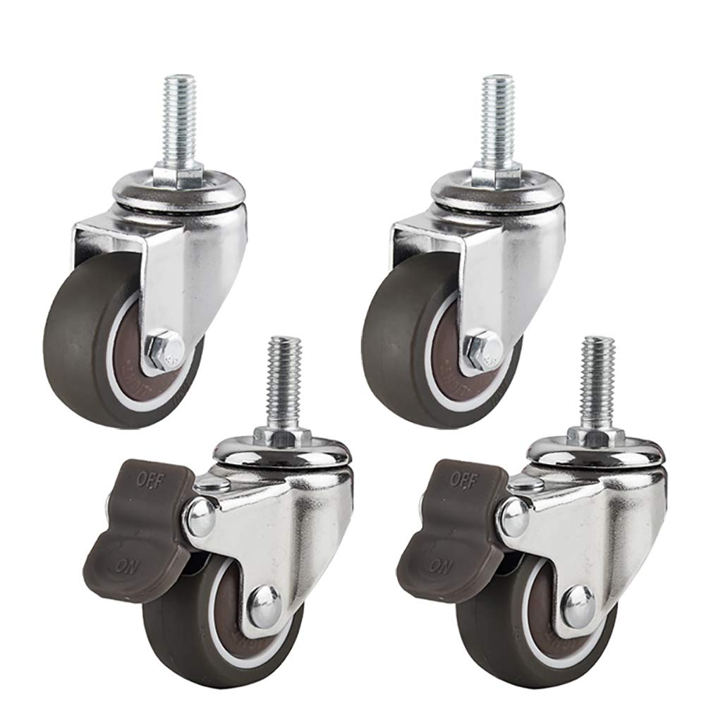 2 Inch Stem Casters with Brakes - 4 Pack M8x20mm Locking Threaded Stem Swivel Casters, Non-Marking Polyurethane Wheels for Furniture, Workbench, Trolley & Carts | Heavy Duty Rubber Caster Wheels for Smooth Mobility in Warehouses, Offices & Home Use
