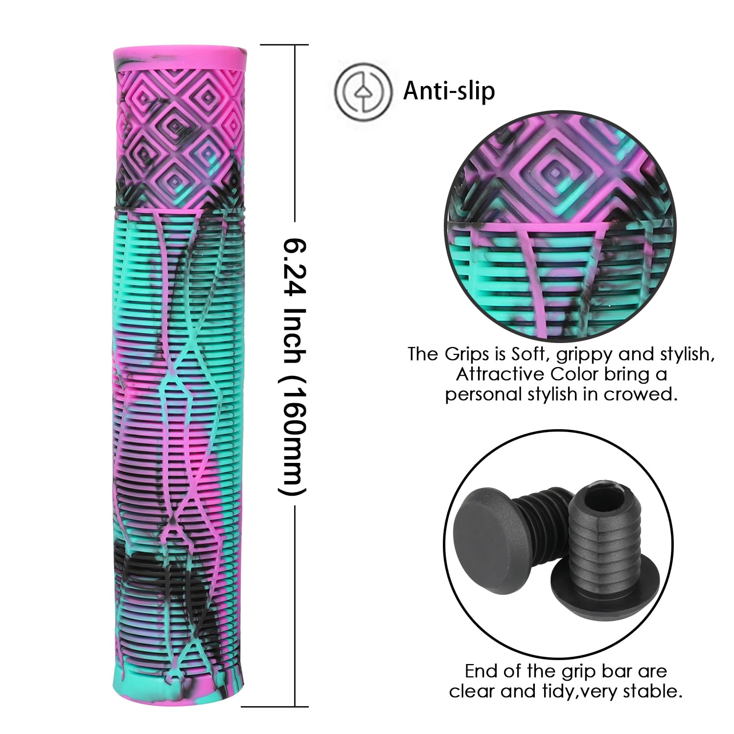 Premium Scooter Grips - 160mm Soft Handlebar Grips for Pro Stunt Kick Scooters, BMX & Mountain Bikes | Non-Slip Comfort Grip for Extreme Riding & Urban Commuting