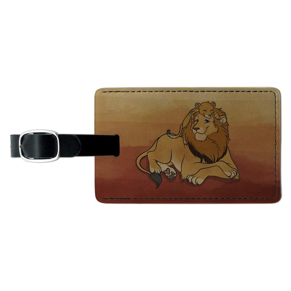 Dad Lion and Cub Rectangle Leather Luggage Tag - Personalized Carry-On ID Tag for Suitcases, Travel Bags & Backpacks - Perfect for Family Trips, Business Travel & Vacation Identification