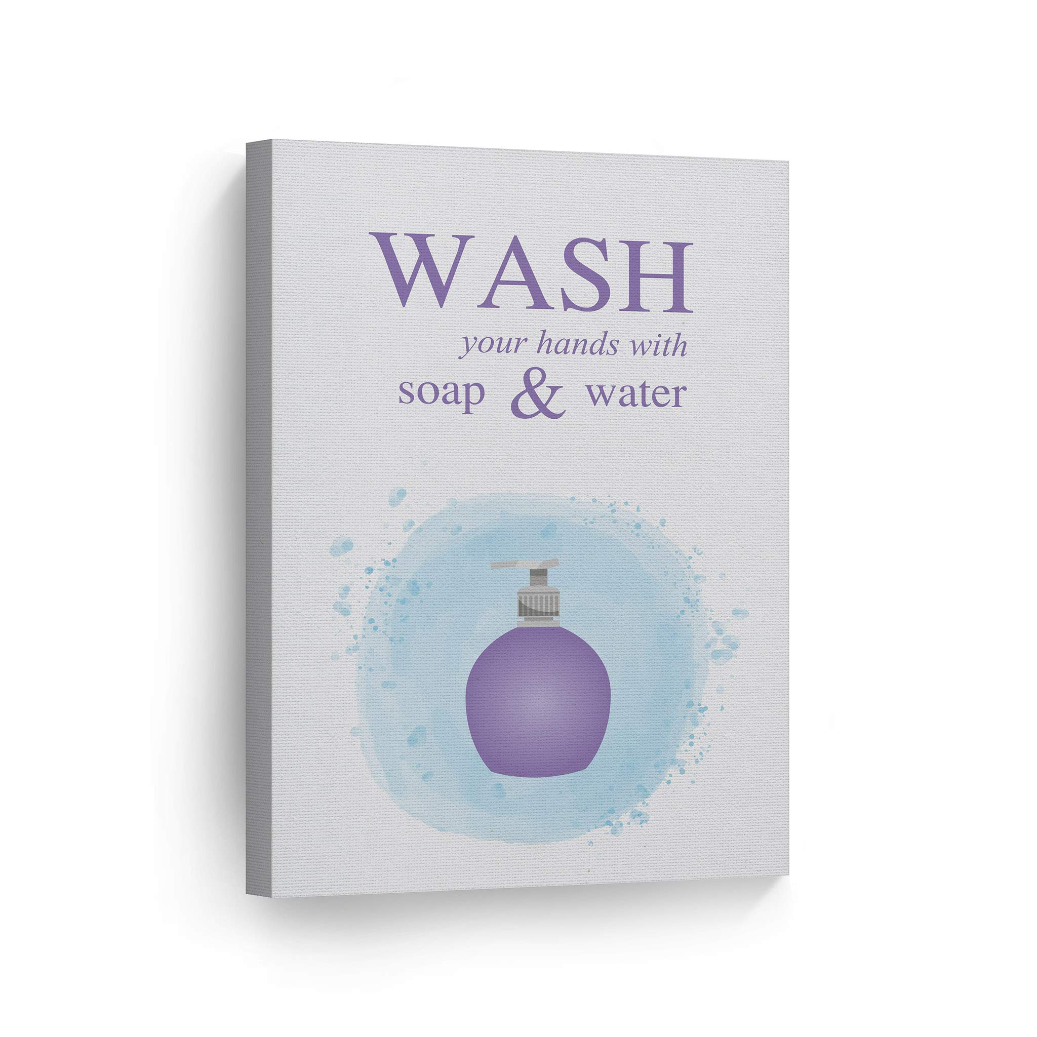 Funny Wash Your Hands with Soap and Water Canvas Print - Smile Art Design Bathroom Wall Decor for Kids & Nursery, Ready to Hang Home Decoration (36x24, Made in USA) - Perfect for Bathrooms, Playrooms, and School Hygiene Education