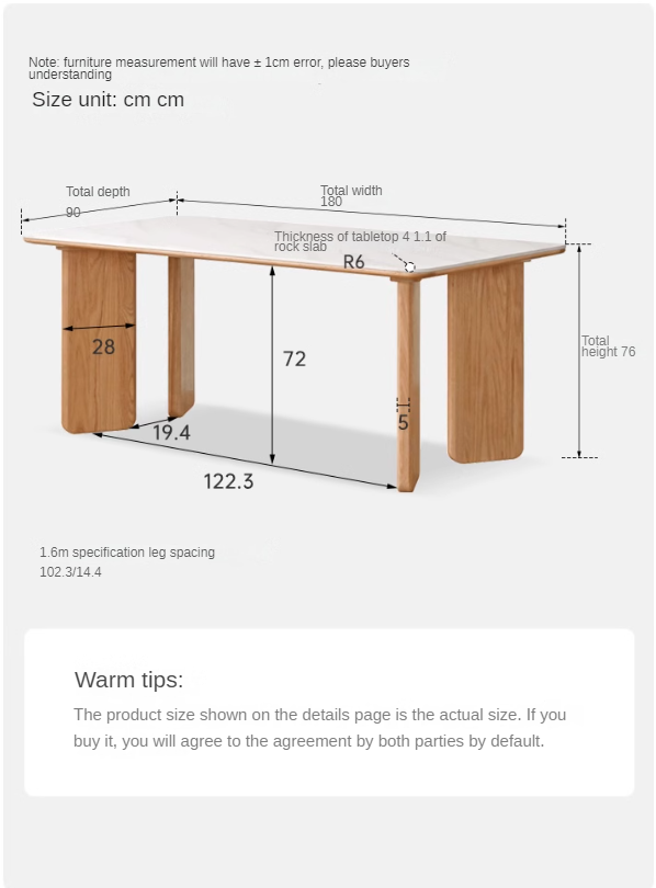 Solid Oak Wood Modern Dining Table - Rock Design for Kitchen, Dining Room & Home Decor | Durable & Stylish Furniture for Family Gatherings