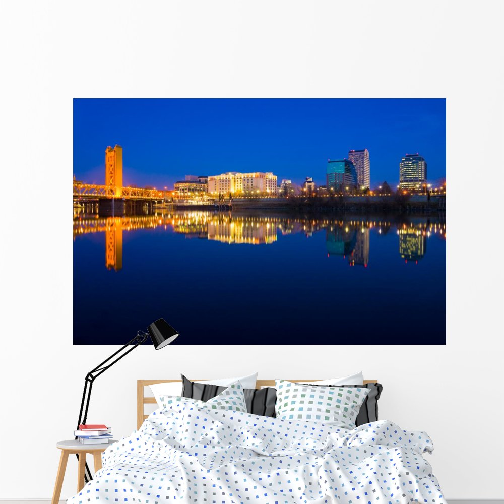 Wallmonkeys Sacramento Reflection River Peel and Stick Wall Mural - 72x48 Inches - Removable Graphic Decal for Home & Office Decor (WM156673)