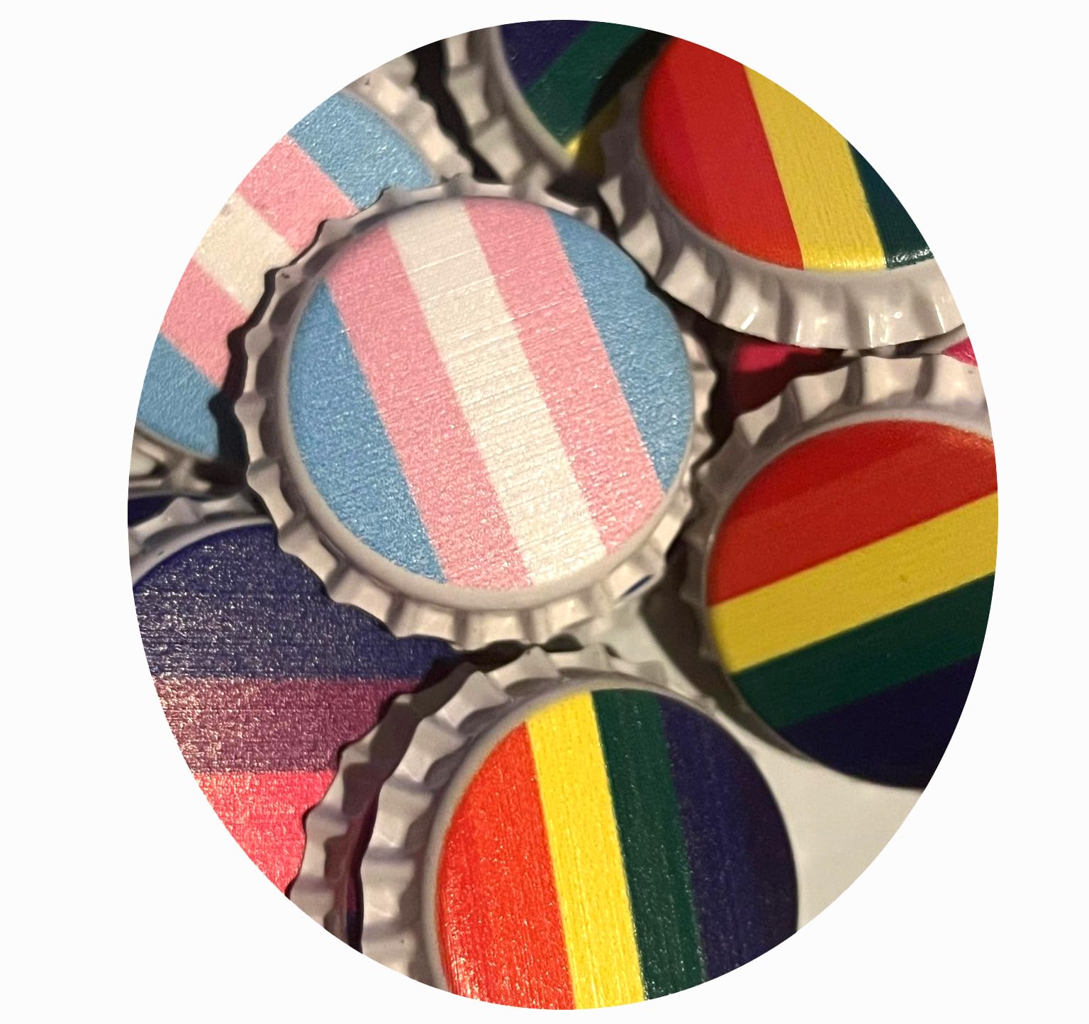 Rainbow Pride Flag Bottle Cap Pins - LGBTQ+ Accessories for Trans, Gay, Lesbian & Bi - Perfect for Backpacks, Jackets & Pride Events