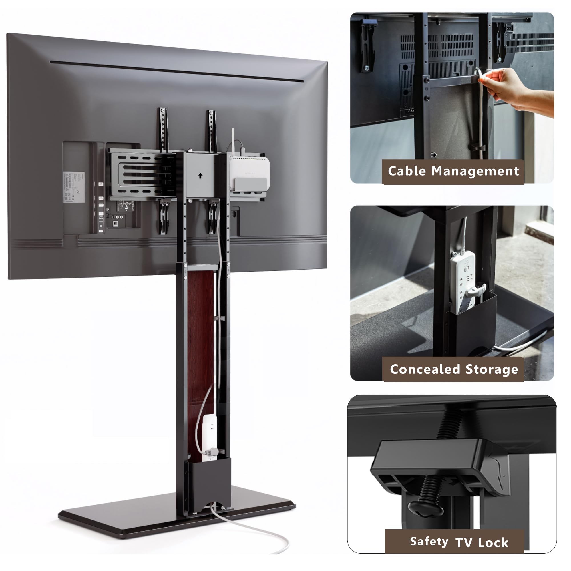 FITUEYES Adjustable Floor TV Stand for 32-75 Inch Flat Screen TVs - Solid Wood Base, Height Adjustable Mount Bracket (Max VESA 600x400mm, Supports 88 lbs) - Perfect for Living Room, Bedroom & Home Theater Setup
