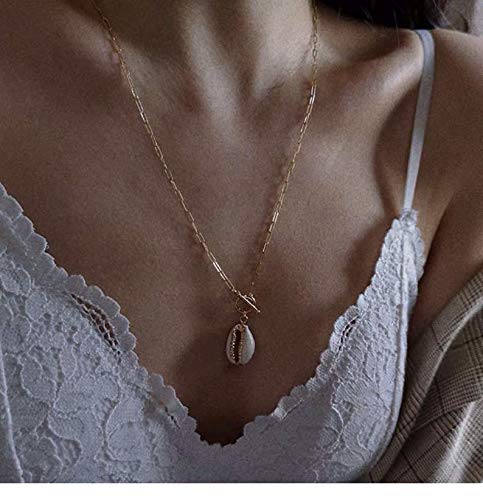 Luxcastle 18K Gold Plated Y-Necklace for Women - Elegant Layered Shell Pendant Long Chain Double Necklace Jewelry, Perfect for Date Night, Parties & Gifts