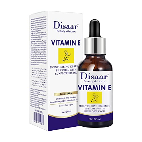 Vitamin E Serum for Face with Sunflower Extracts - Moisturizing Essence Oil to Gently Exfoliate, Unclog Pores, Reduce Acne & Blackheads - Controls Oil for All Skin Types (1oz) - Perfect for Daily Skincare Routine & Nighttime Hydration