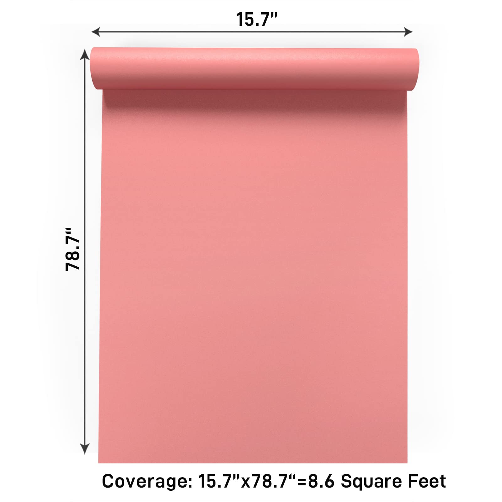 Self-Adhesive Matte Salmon Pink Vinyl Wallpaper - Removable Peel & Stick Wall Covering for Walls, Cabinets, Shelves (15.7
