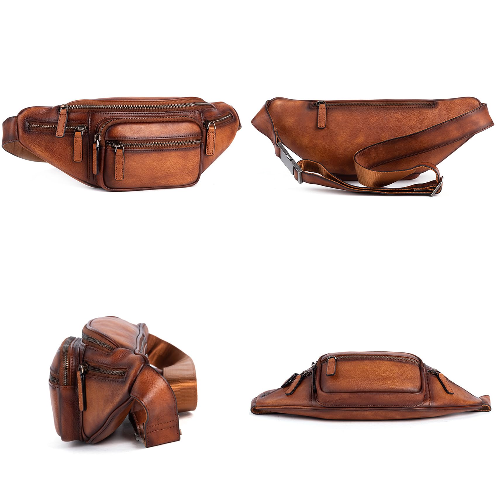 Genuine Leather Waist Pack for Men & Women - Crossbody Fanny Pack with Multiple Pockets - Travel, Hiking & Everyday Use (Brown)