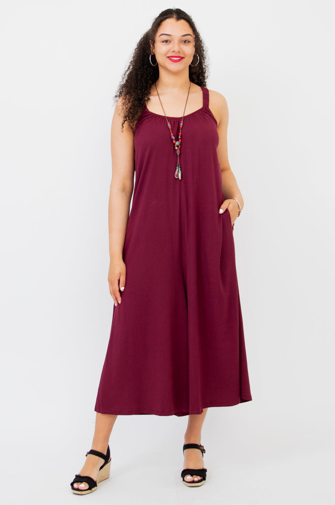 Joanna Jumpsuit - Women's Burgundy Linen Bamboo Romper | Comfortable & Stylish for Summer Outings, Beach Vacations & Casual Wear