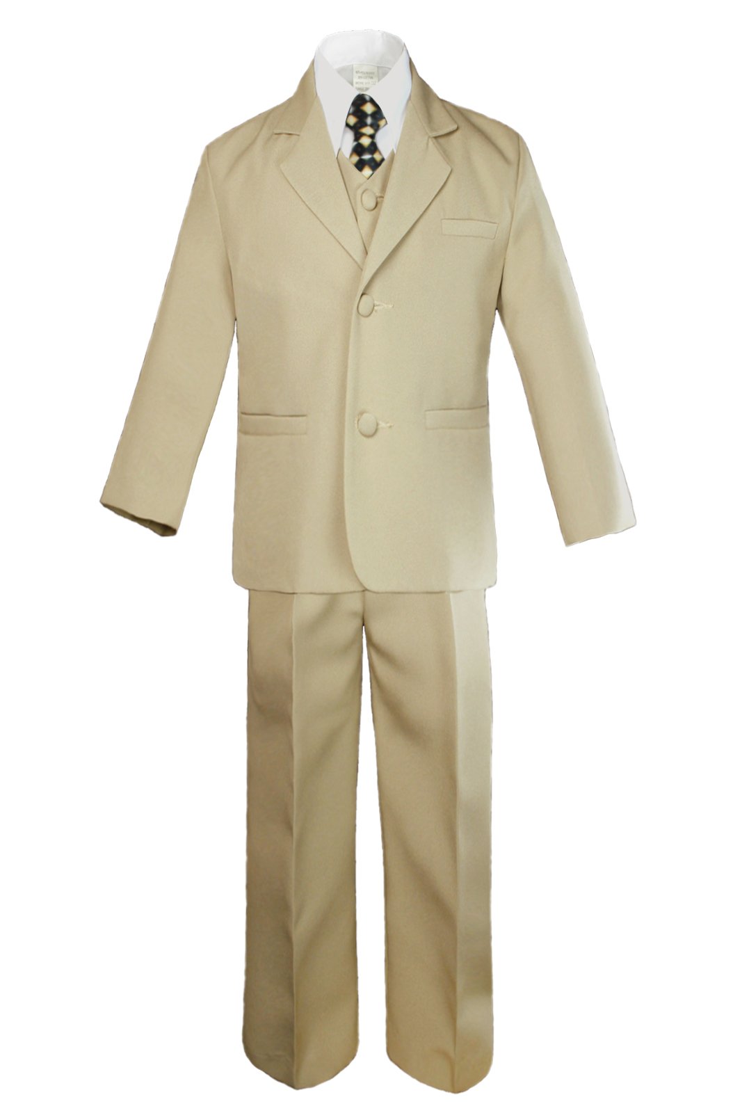 6-Piece Boys' Khaki Vest Set - Formal Tuxedo Suits with Satin Necktie for Baby to Teen | Wedding, Party & Special Occasion Outfit