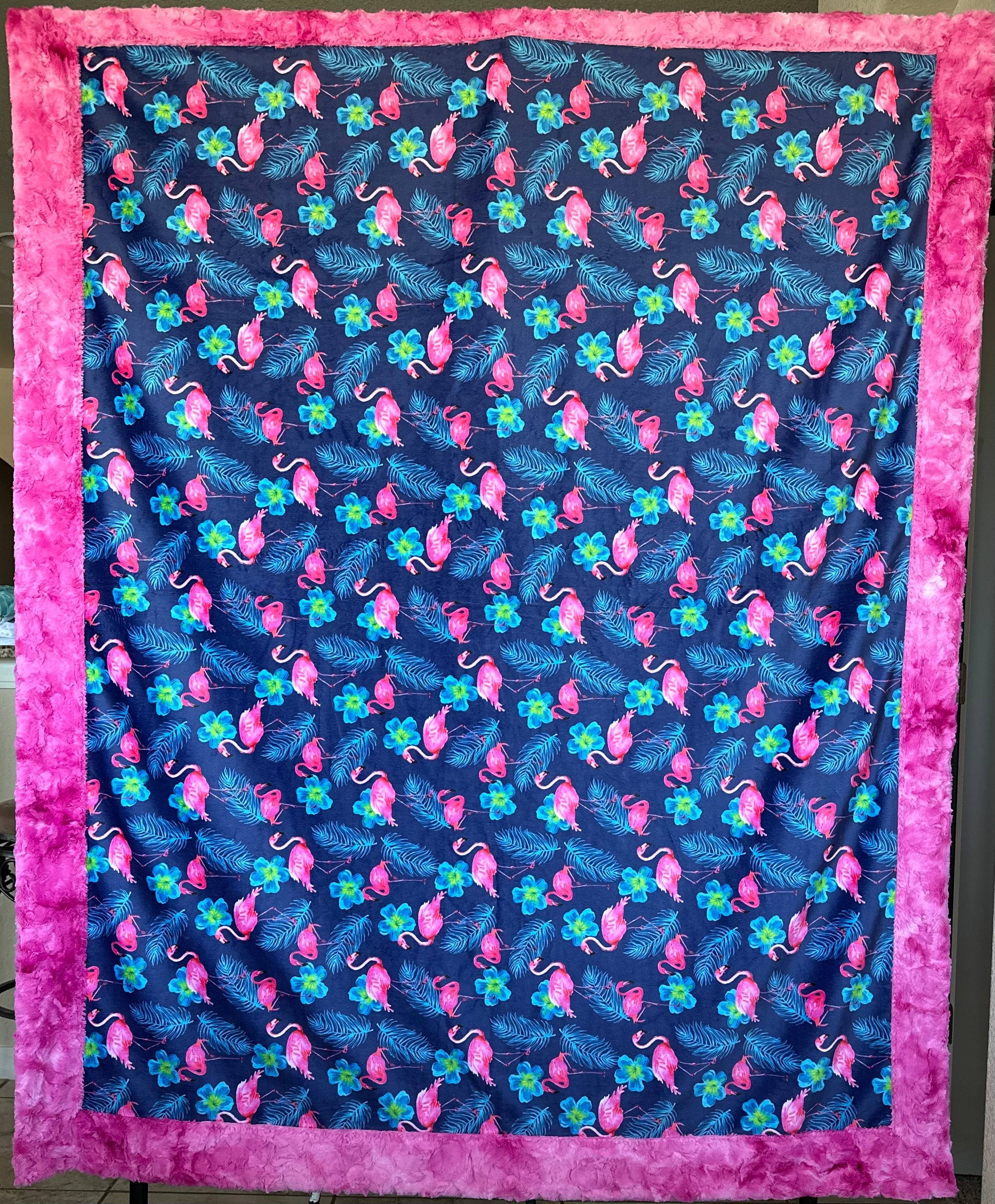 Flamingos on Magenta Galaxy Print - Soft Minky Blanket for Adults & Kids (54x66 Inches) - Cozy Throw for Travel, Nursery, or Home Decor