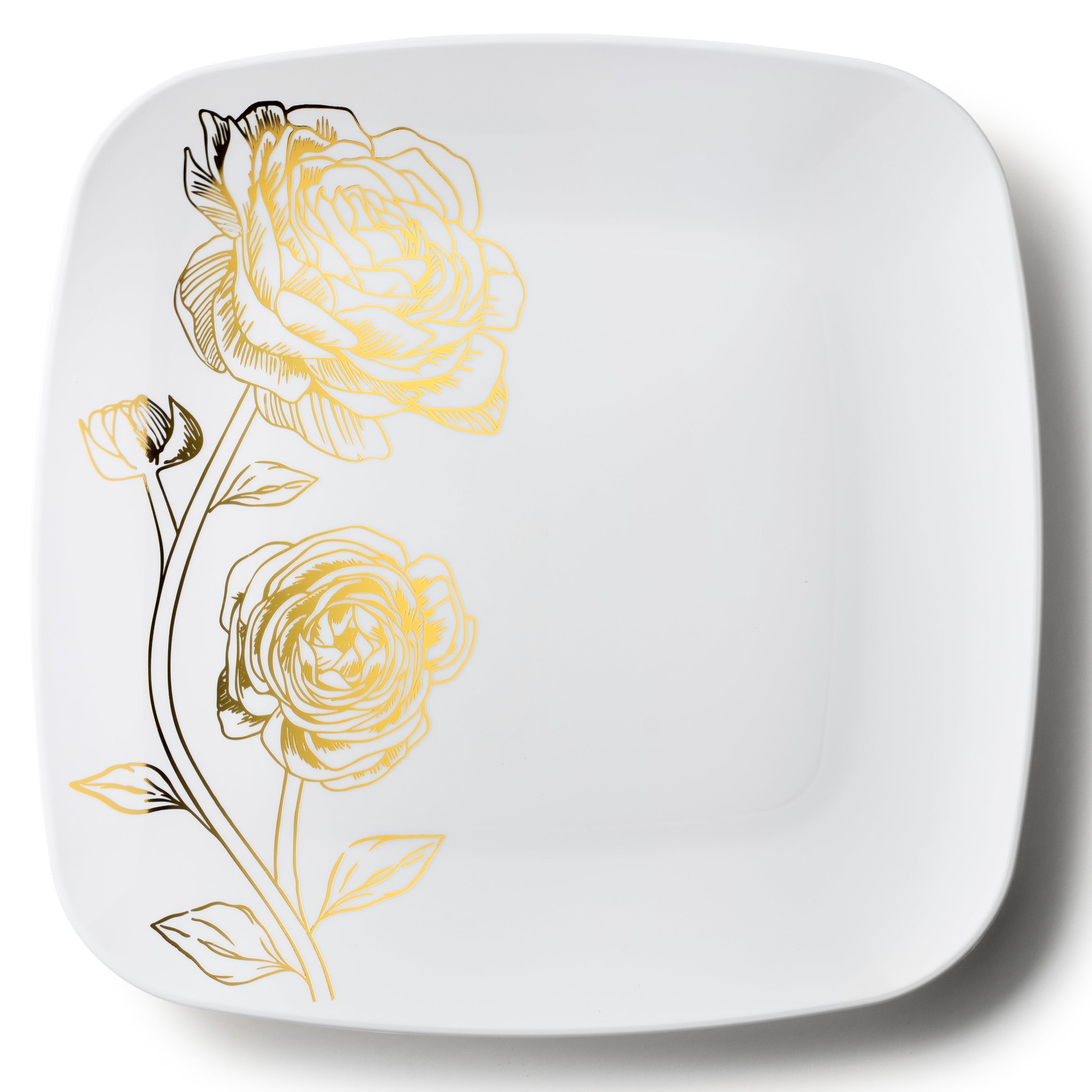 Elegant White & Gold Plastic Party Decorations Set - Peony Floral Design for Weddings, Birthdays & Special Events