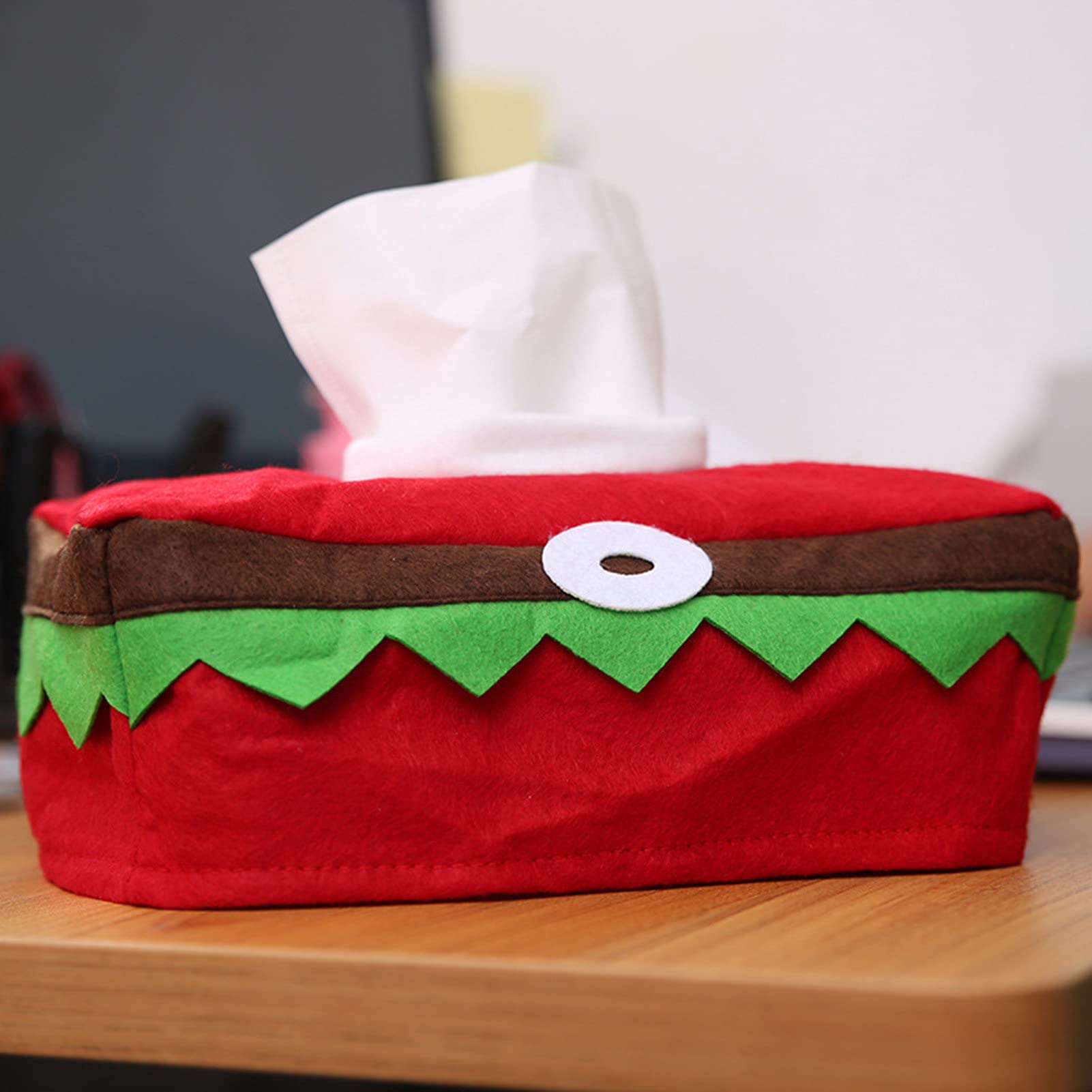 Christmas Tissue Box Cover - Foldable Elf Ornamental Tissue Box Holder for Holiday Home Decor (Red) | Perfect for Living Room, Bedroom & Christmas Party Decorations