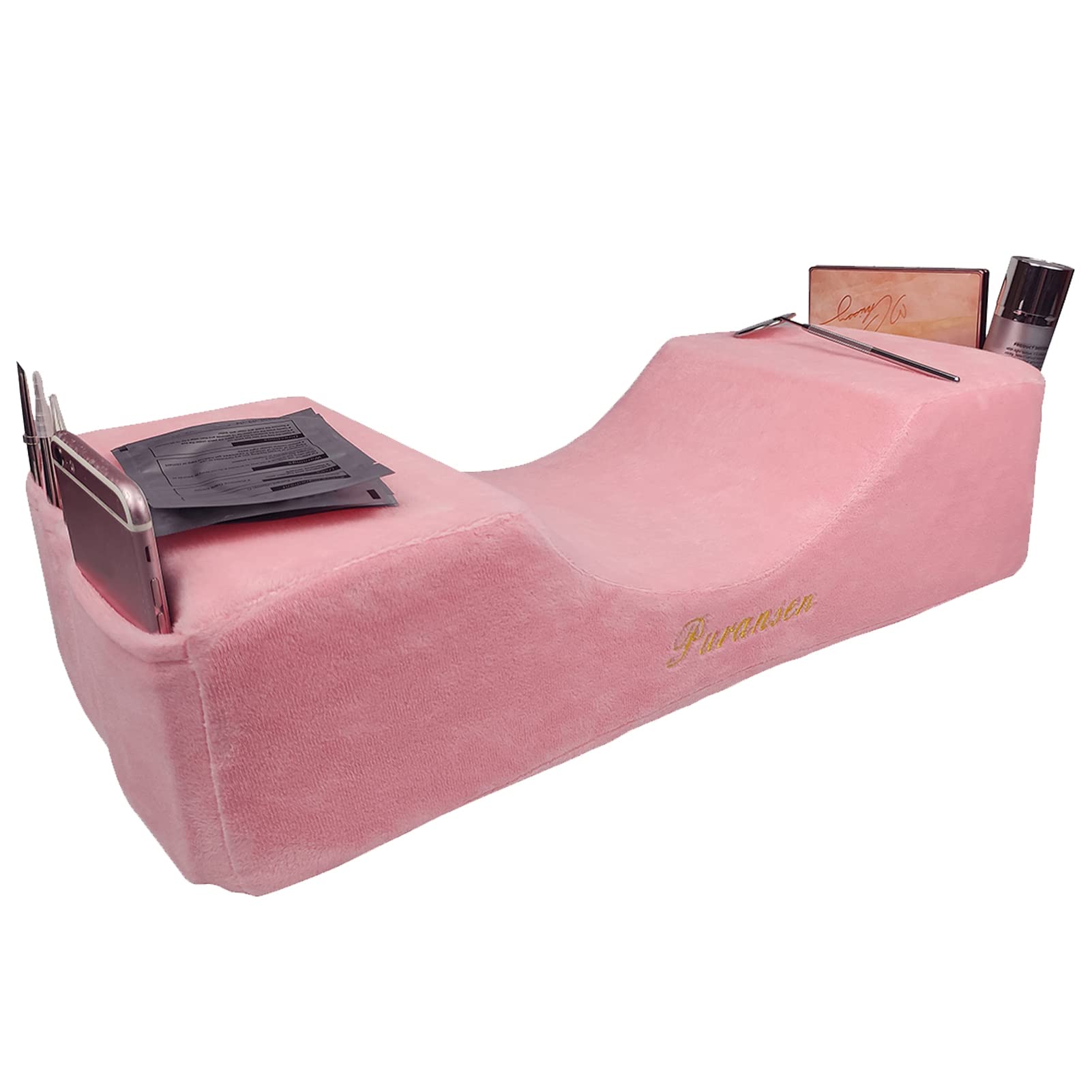 Puransen Lash Extension Pillow - Soft Velvet Memory Foam Eyelash Pillow for Comfortable Lash Application, Neck Support for Eyelash Extensions & Makeup (Pink) - Perfect for Salon Professionals & Home Lash Artists
