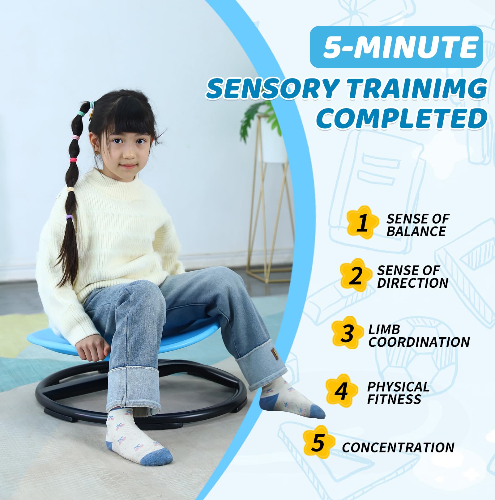 Sensory Spinning Chair for Kids - Autism Swivel Chair with Metal Base | Sit and Spin Toy for Body Coordination Training | Non-Slip Indoor/Outdoor Activity Toy (Blue) - Perfect for Sensory Playrooms, Autism Therapy & Backyard Fun
