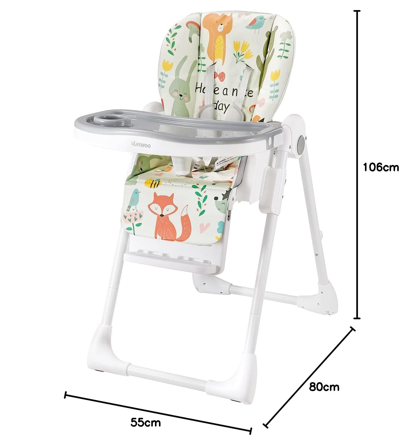 UBRAVOO Baby High Chair for Newborns & Toddlers 0-36 Months - Adjustable, Foldable, Reclining with Double Tray - Easy Clean Feeding Chair for Infants (Animal World Design) - Perfect for Home, Restaurant & Travel Use