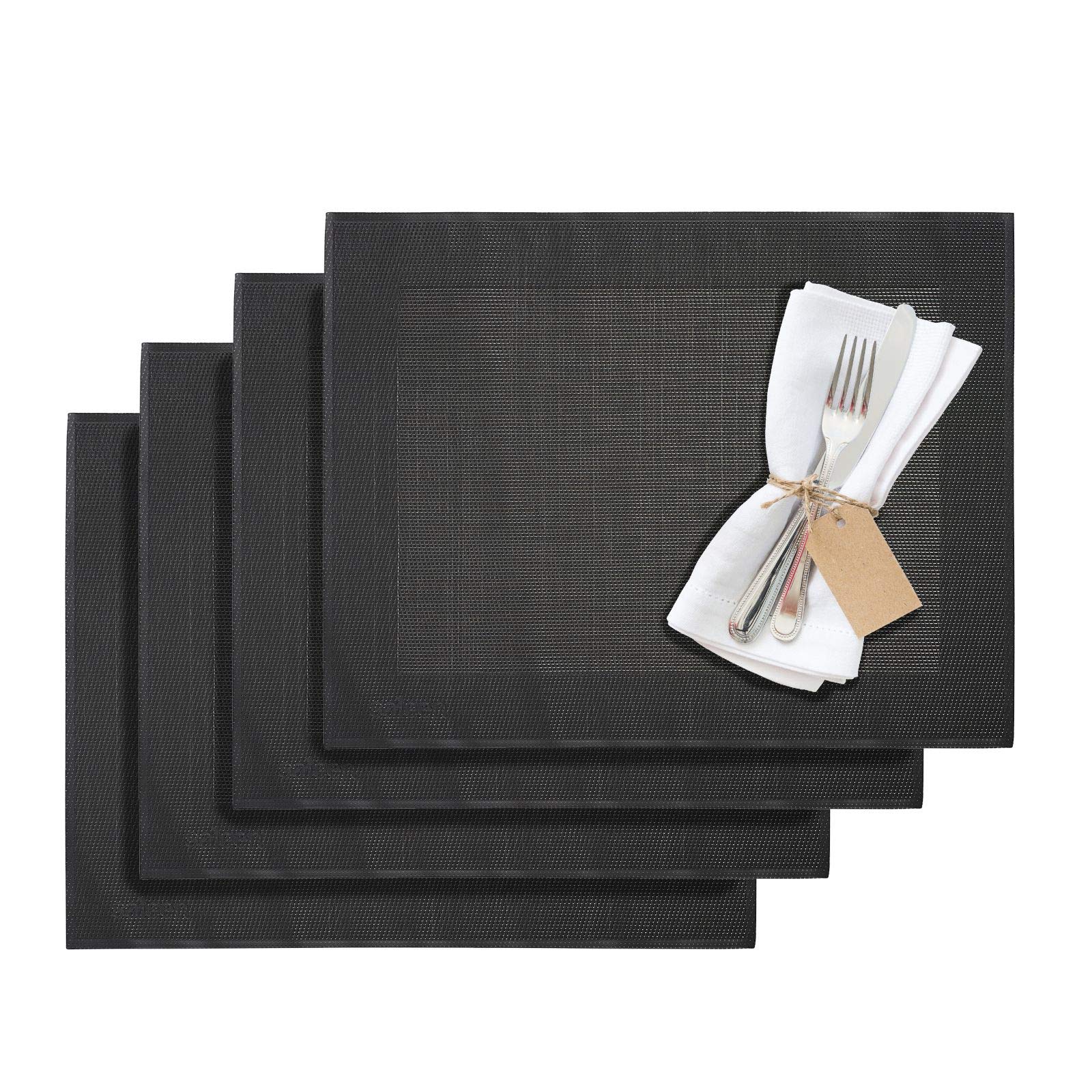 Westmark Home Non-Slip Vinyl Polyester Placemats - Set of 4 Waterproof Table Mats for Dining Room, Kitchen & Outdoor Use - Easy to Clean & Durable Place Settings for Everyday Meals & Entertaining