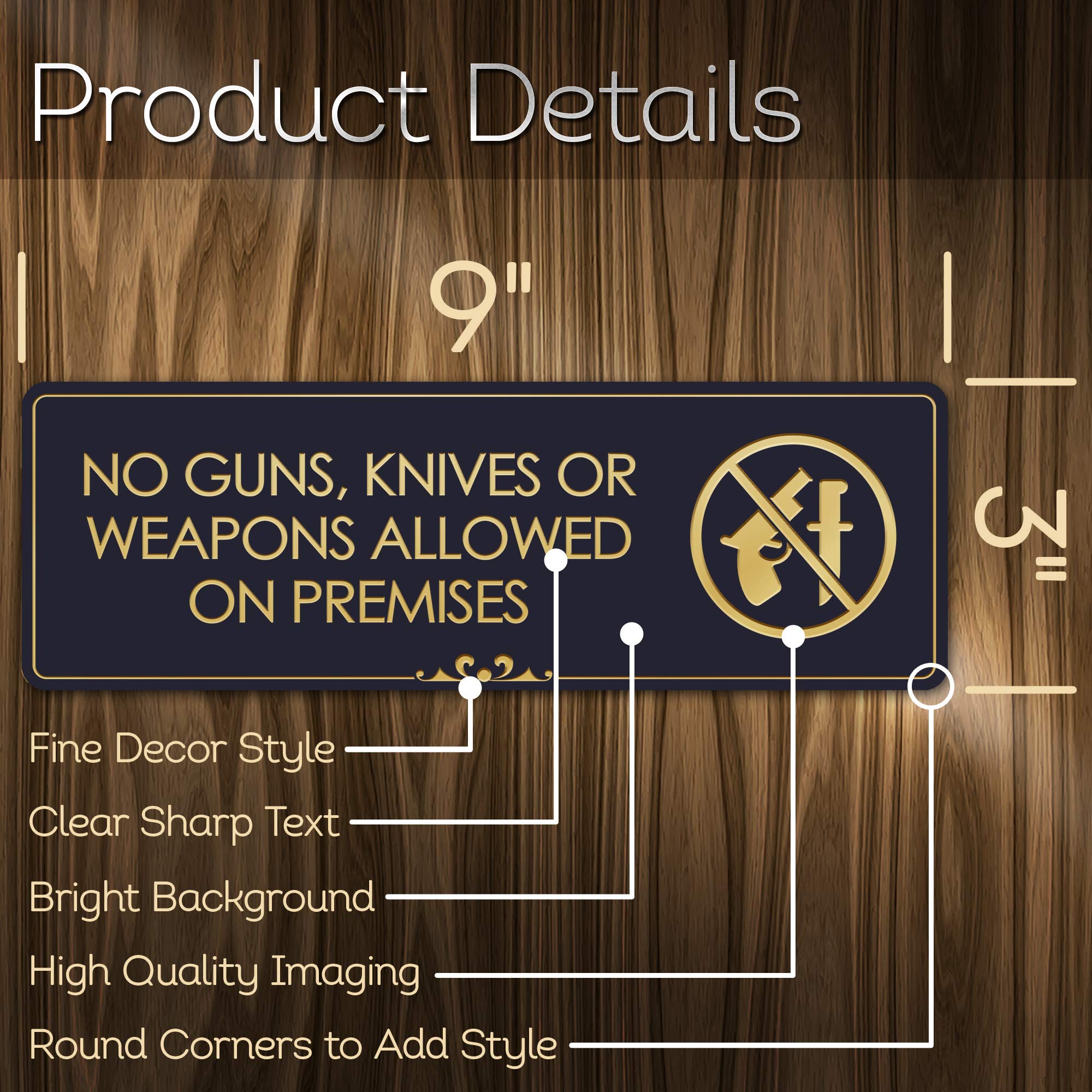 No Guns Allowed Sign - Black/Gold Engraved 3x9
