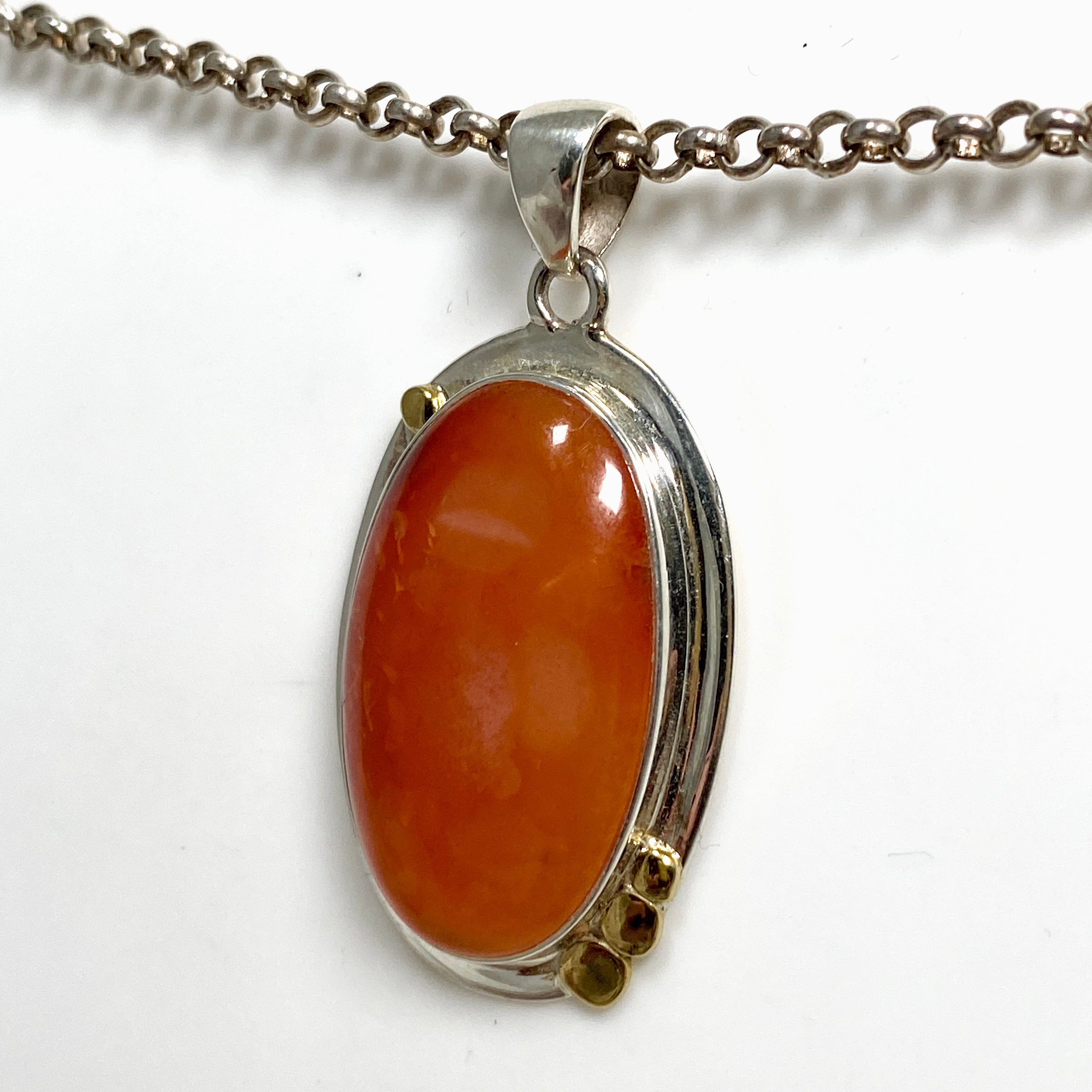 Natural Carnelian Oval Pendant with Brass Decorative Setting - Handmade Gemstone Jewelry for Women - Perfect for Everyday Wear, Gift Giving & Spiritual Healing