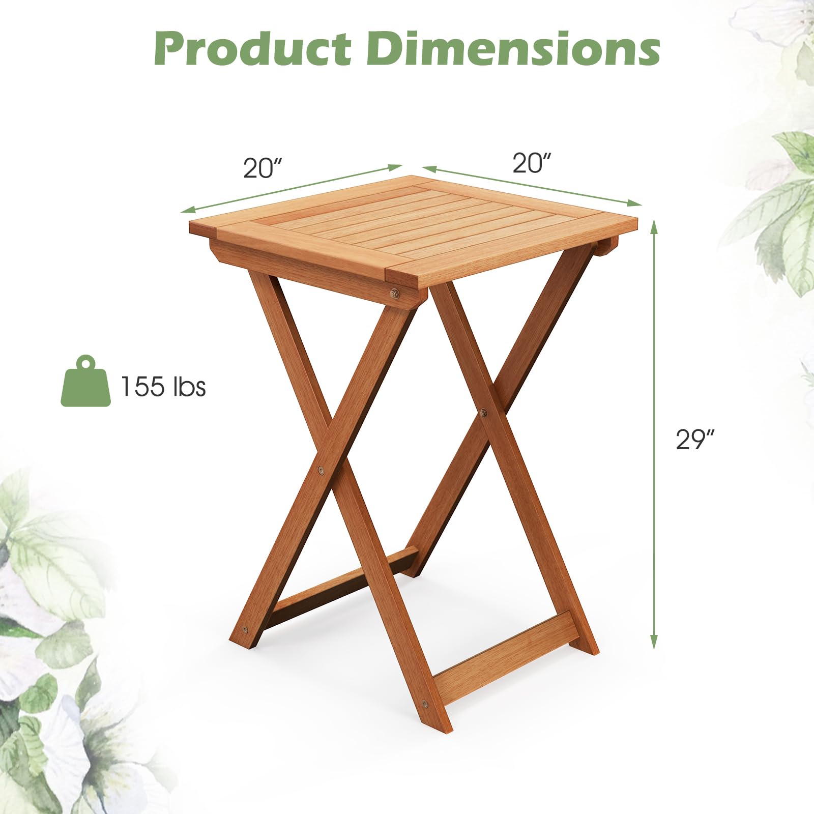 Tangkula 20 Inch Square Folding Patio Table - Outdoor Hardwood Bistro Table with Slatted Tabletop, Space-Saving Foldable Design for Backyard, Poolside, Balcony, Garden, Camping & Picnics (2-Pack)