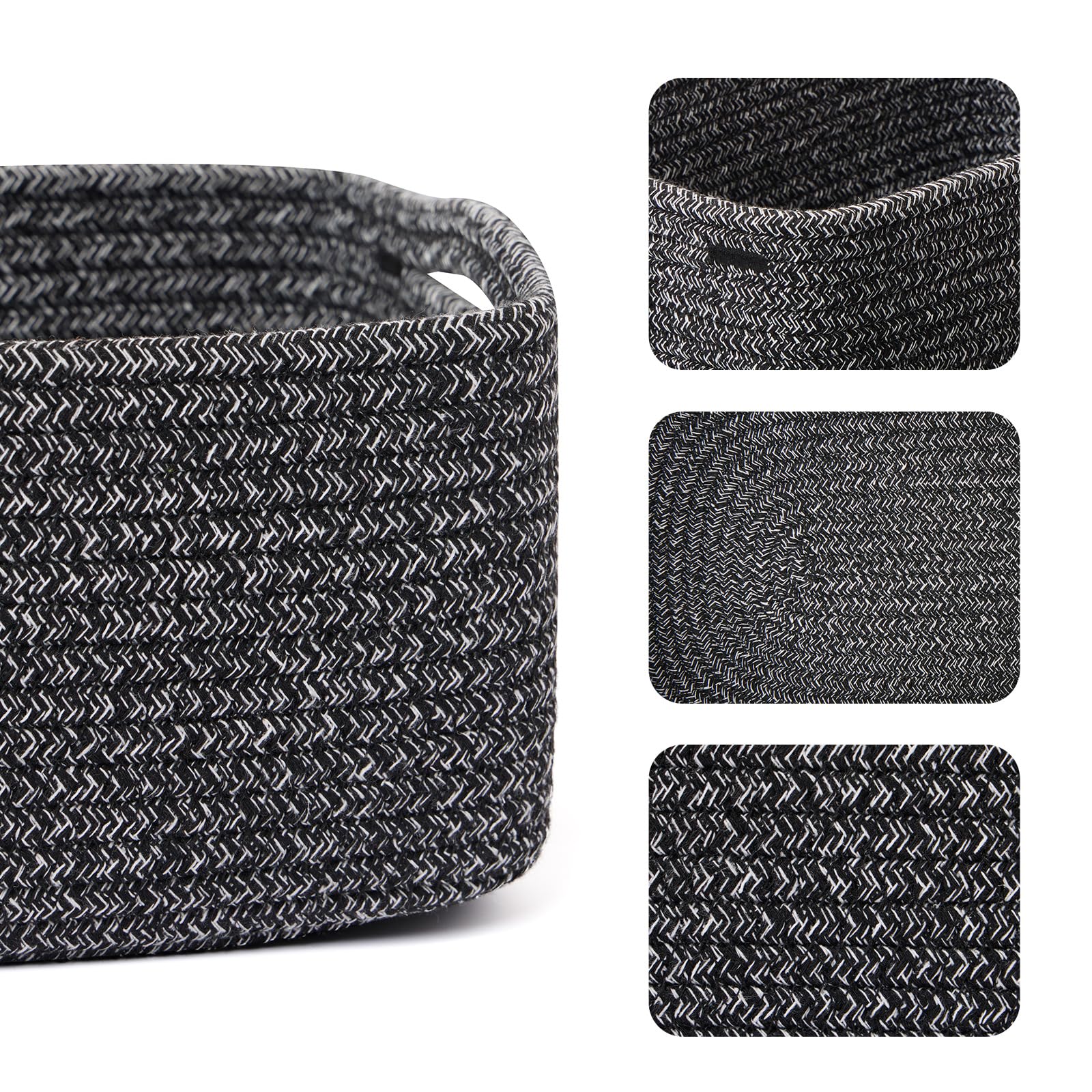 MiniArk Woven Rope Storage Baskets - 3 Pack Dark Gray Organizer Bins (13×8.5×5.1
