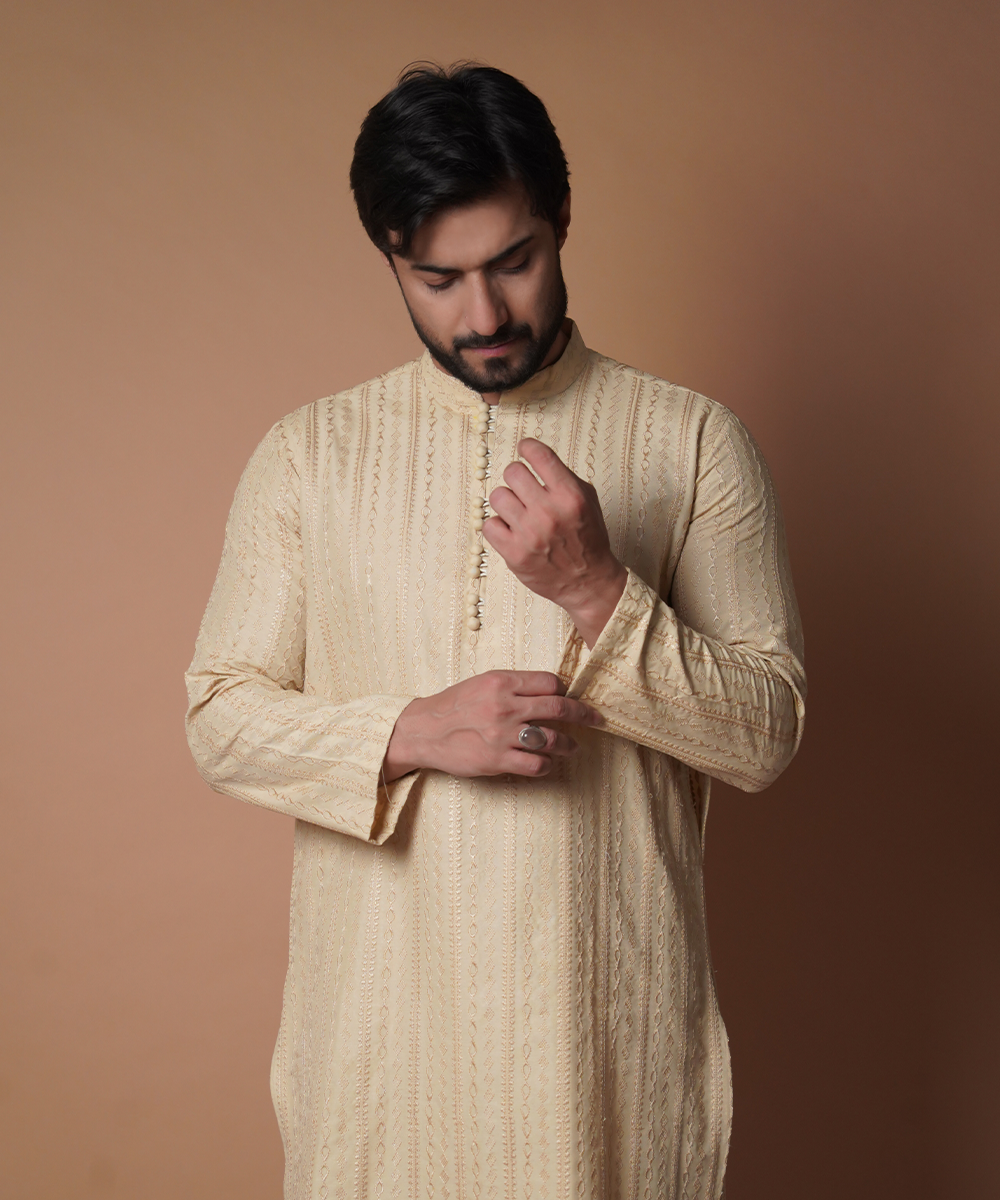 Stylish Beige Embroidered Kurta & Pyjama Set for Women | Traditional Indian Ethnic Wear | Perfect for Festivals, Weddings & Casual Outings