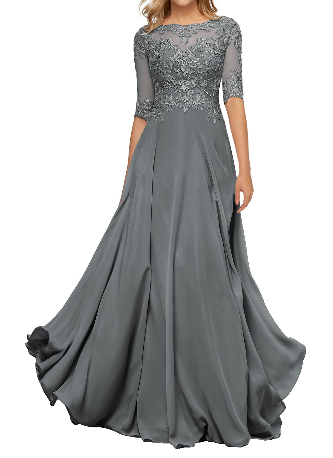 Elegant Mother of The Bride Dresses - Lace Wedding Guest Gowns for Women, Chiffon Long Evening Dress with Half Sleeves - Perfect for Formal Weddings, Receptions & Special Occasions