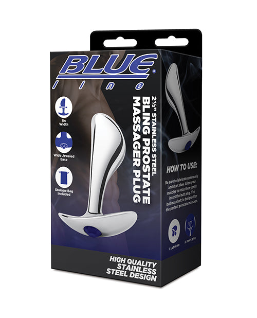Premium Blue Line Bling Prostate Massager Plug - 2.5 Inch Stainless Steel Anal Stimulator for Men - Perfect for Solo Play & Couples Intimacy