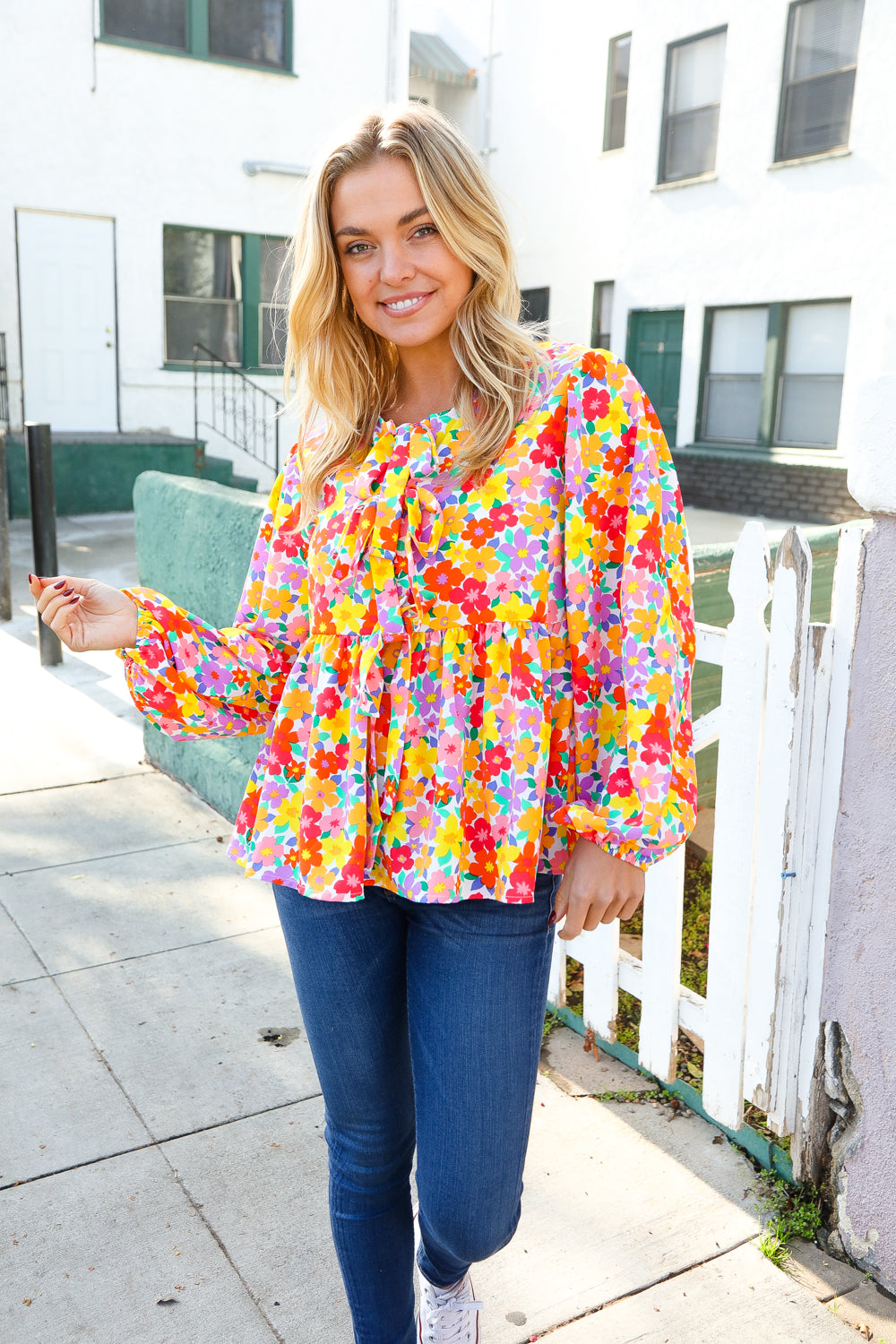 Chasing Dreams Floral Babydoll Top with Ribbon Tie Bow & Puff Elastic Sleeves | Women's Romantic Blouse for Date Night & Spring Outfits