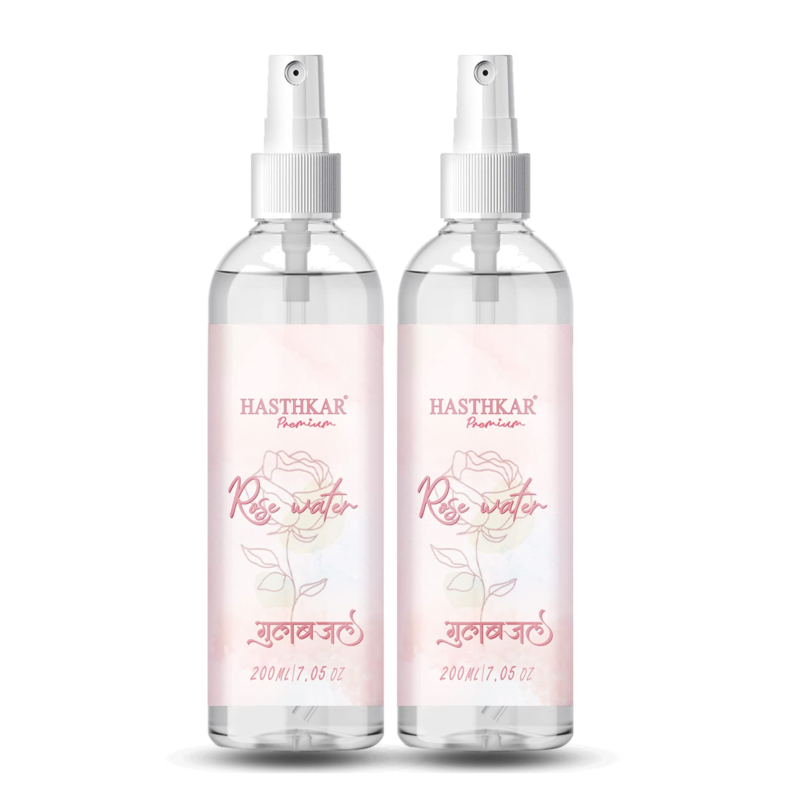 Hasthkar Premium Rose Water Toner & Cleanser (Gulab Jal) 200ml - Hydrating Facial Mist for Men & Women, All Skin Types, Pack of 2 - Perfect for Daily Skincare Routine & Makeup Refresh