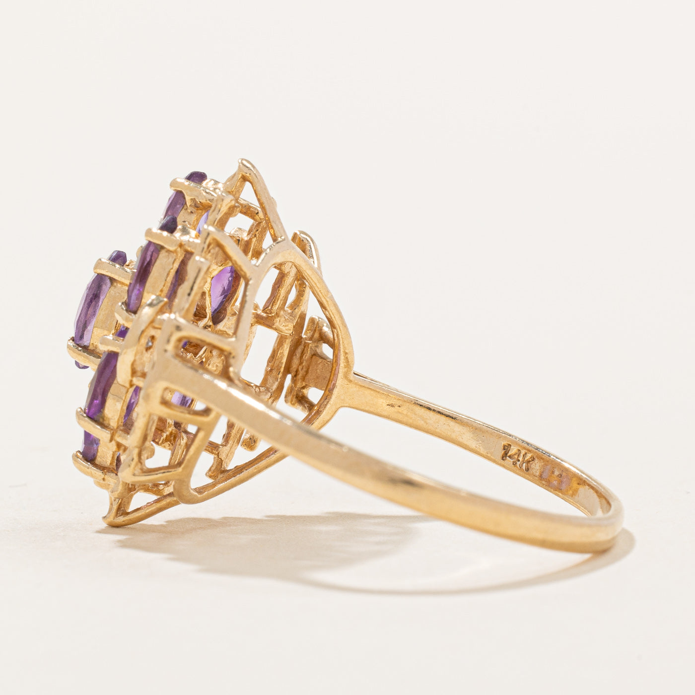 1.00ctw Amethyst & Diamond Cocktail Ring - 0.02ctw Diamonds - Size 8.75 - Elegant Purple Gemstone Jewelry for Evening Parties & Special Occasions