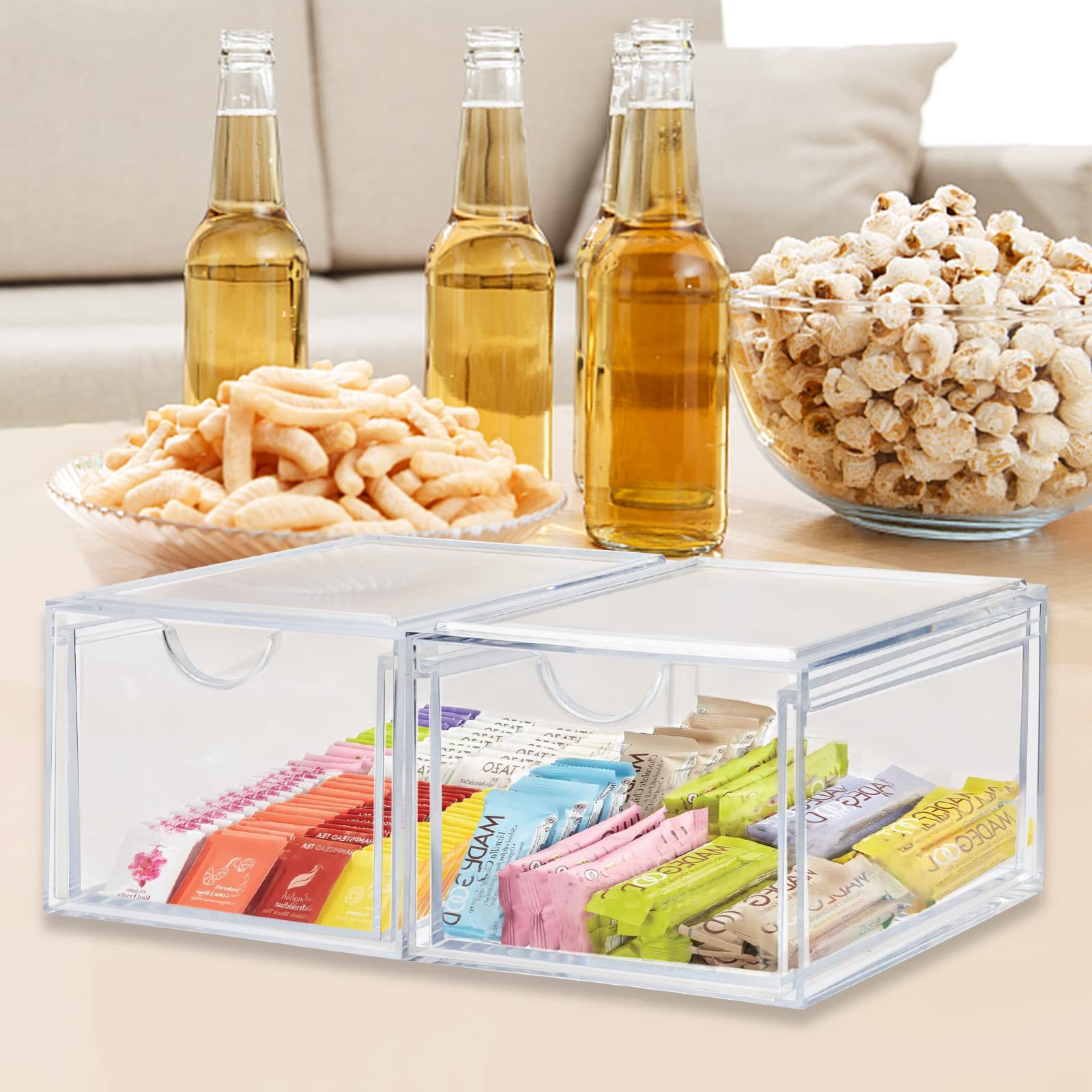 Stackable Acrylic Makeup Organizer - Set of 2 Clear Drawers for Bathroom & Bedroom Storage