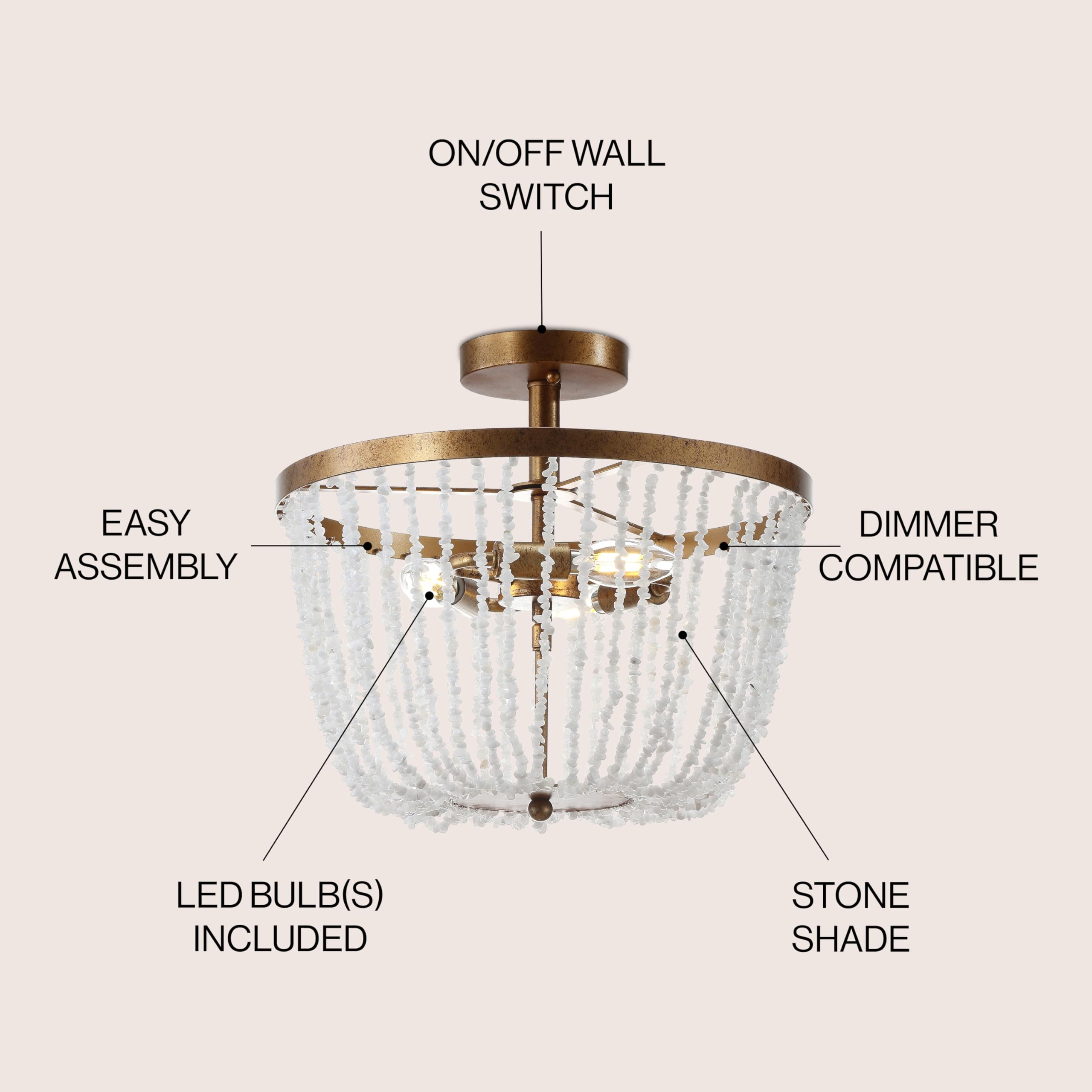 JONATHAN Y JYL9021A 15-Inch LED Flush Mount Ceiling Light - Georgian Style Stone & Metal Fixture in Antique Gold/White - Modern & Transitional Design for Living Room, Dining Room, Office, Hallway & Entryway Lighting