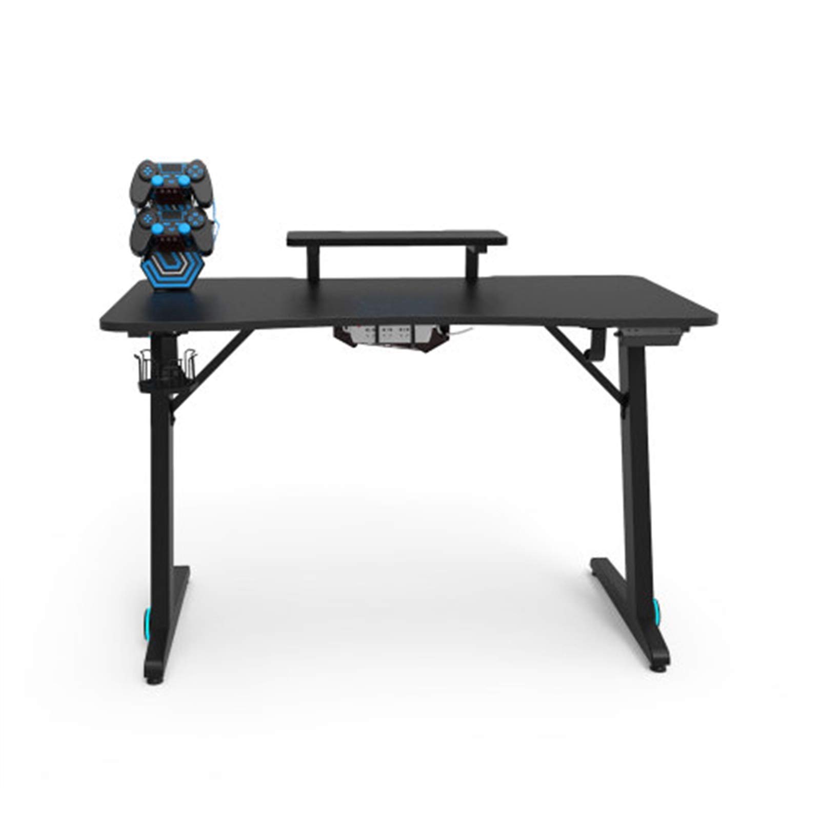 Z-Shaped Gaming Desk with Shelves, Monitor Stand & RGB Lights - Carbon Fiber Surface Computer Desk for Gamers, Includes Cup Holder, Headphone Hook & Power Strip Holder - Perfect for Gaming Setup, Home Office & Study Workstation