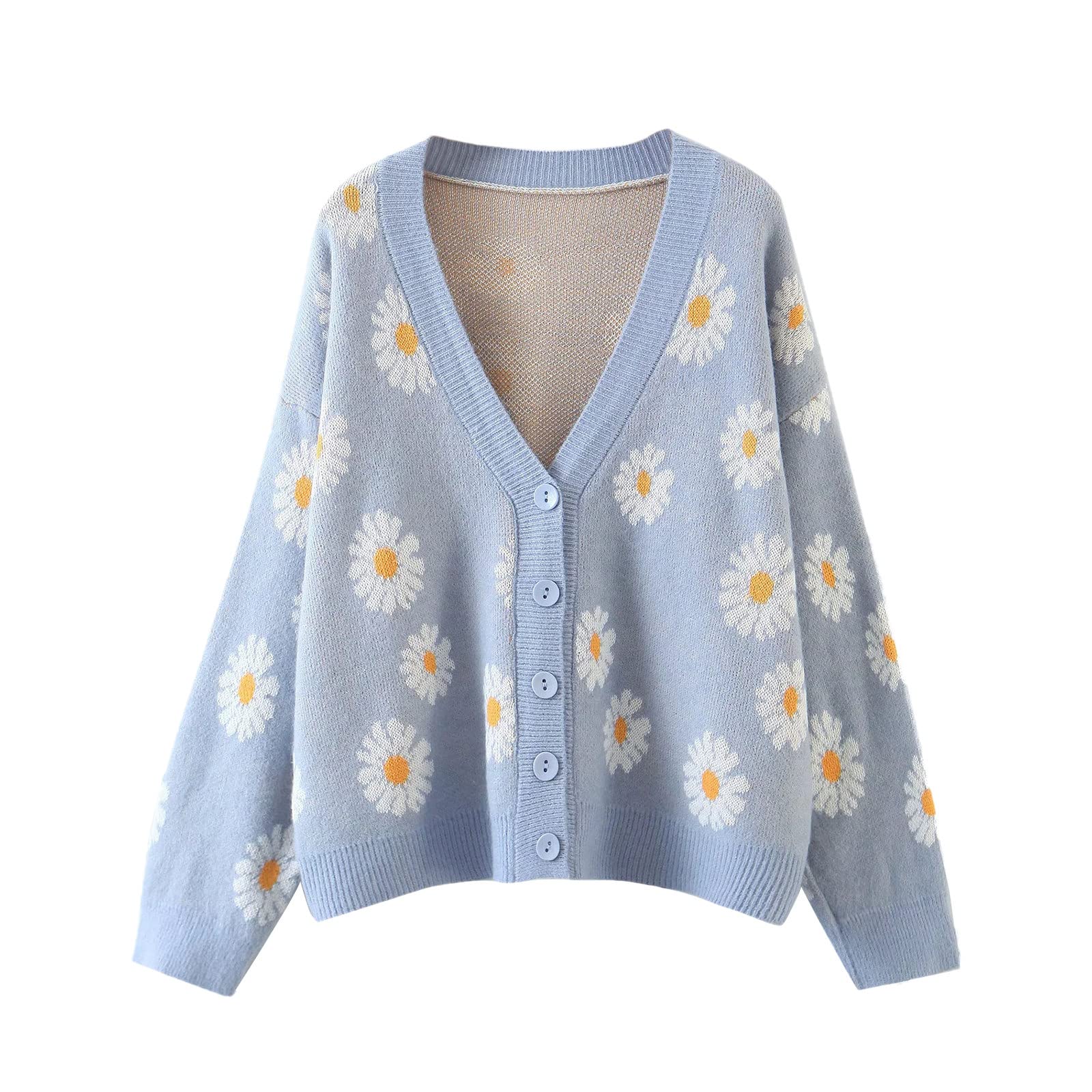 Y2K Floral Print Crop Cardigan Sweater for Women - V Neck Long Sleeve Vintage Preppy Style Cardigan | Perfect for Spring Layering, Coffee Dates & Aesthetic Outfits
