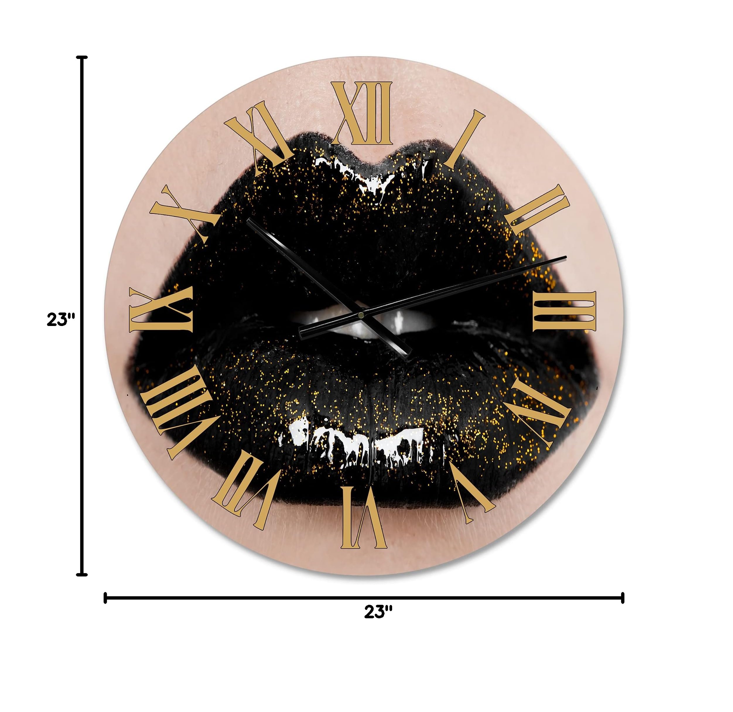 DesignQ Modern Wall Clock - Large Gorgeous Woman Lips Art Print for Office & Home Decor | Stylish Statement Piece for Living Room, Bedroom or Workspace