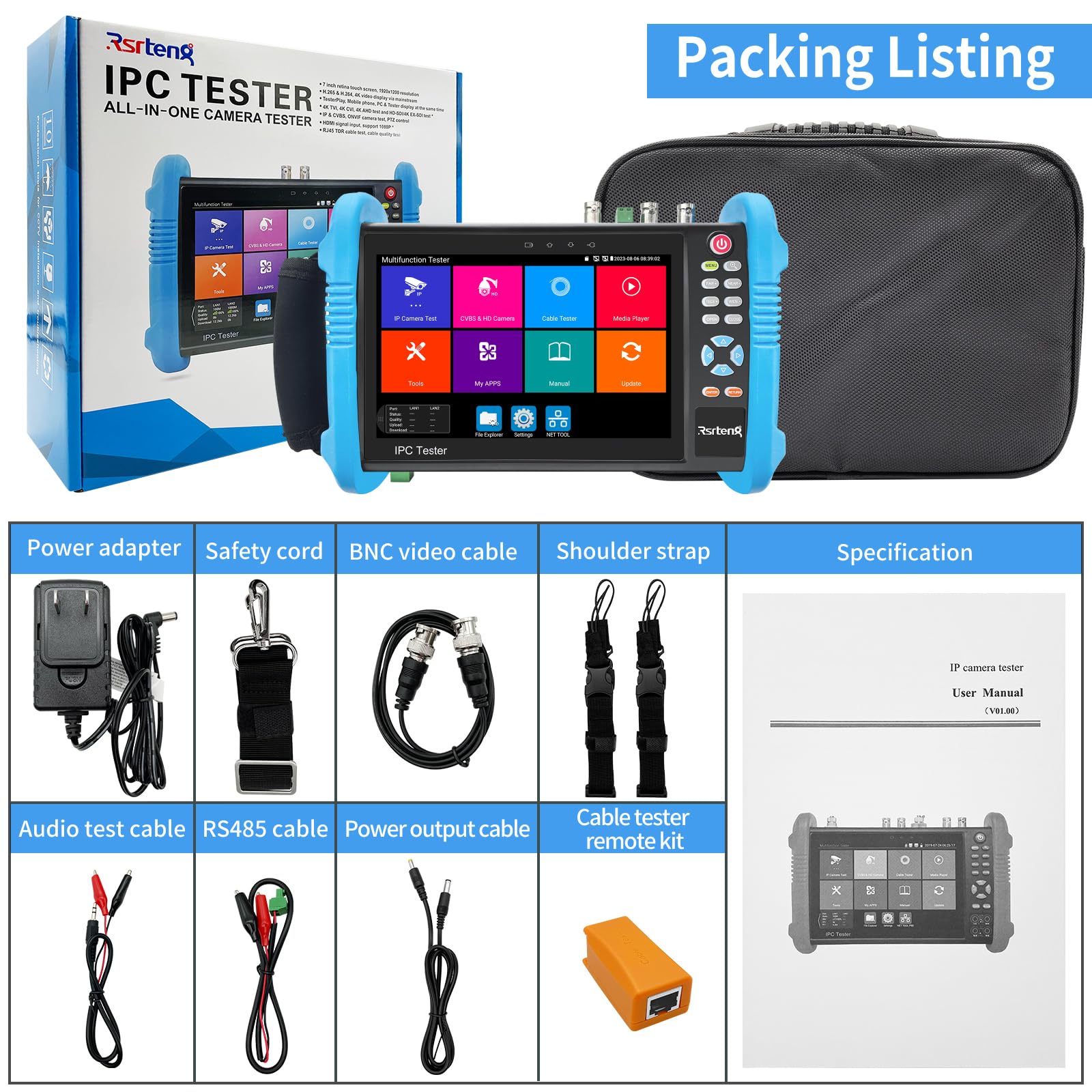 8K 32MP IP CCTV Camera Tester - 7inch IPS Touch Screen with TDR, POE, WiFi & HDMI Support for 8MP CVI/TVI/AHD/SDI/CVBS Cameras | IPC-9800ADHS Pro | Ideal for Security System Installation & Maintenance