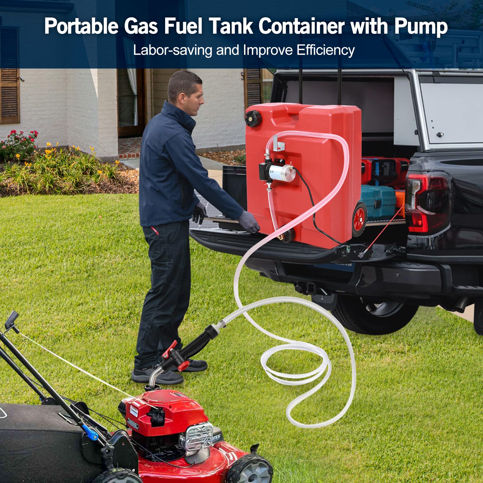 13 Gallon Portable Fuel Caddy Tank with 12V DC Electric Pump - Gas & Diesel Transfer with Reversible Flow, Overheat Protection & Switch Control - Adjustable Handle & Heavy-Duty Wheels - Ideal for Construction Sites, Farms & Emergency Fuel Storage