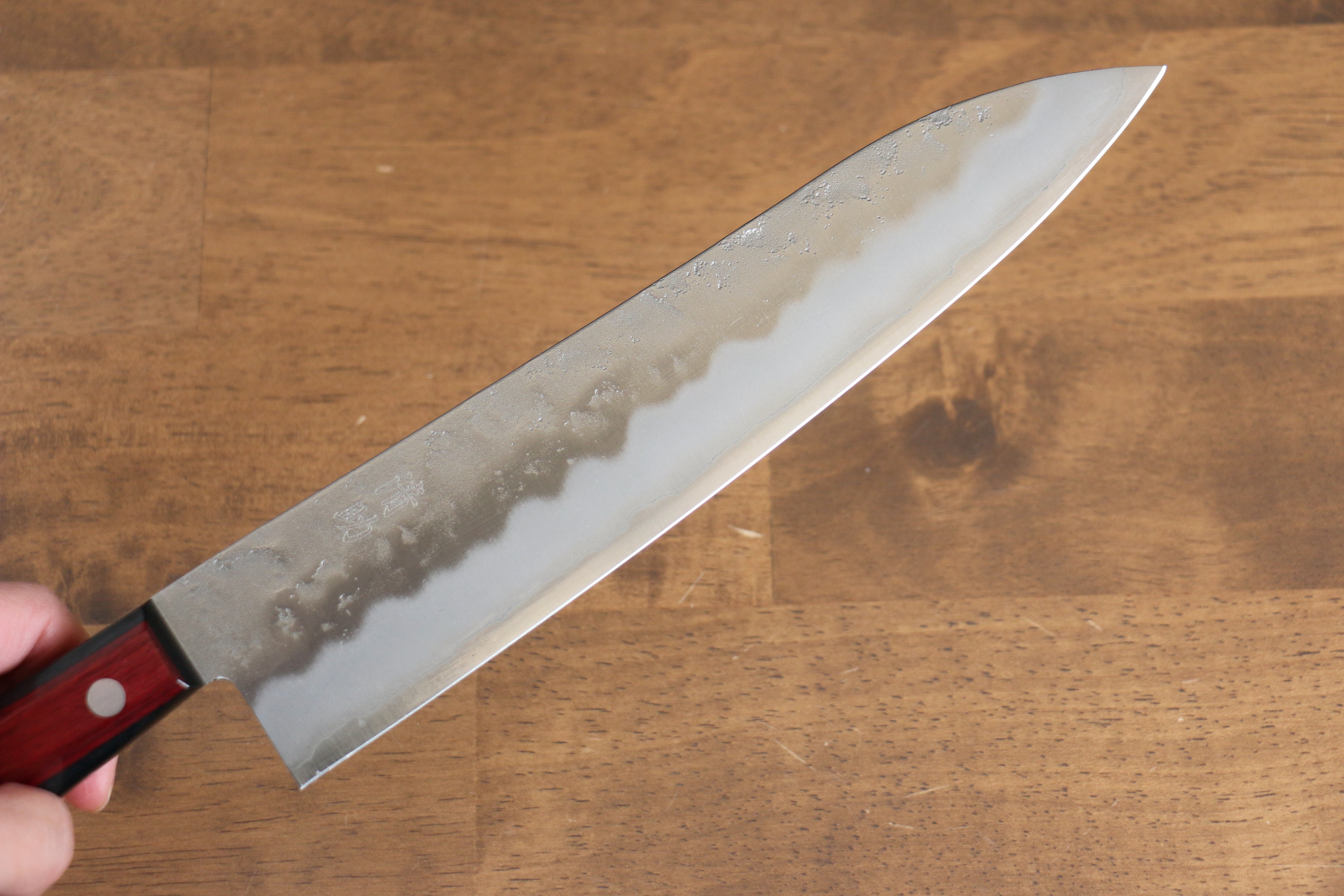 Premium Seisuke Ringo Silver Steel No.3 Nashiji Gyuto 210mm Japanese Chef Knife with Red Pakka Wood Handle - Perfect for Sushi, Meat Cutting & Professional Kitchen Use