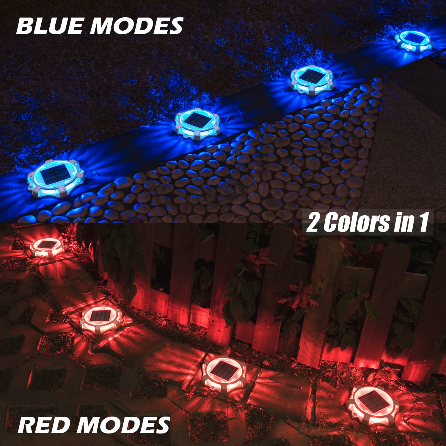 Siedinlar Solar Deck Lights Outdoor - 12 Pack Waterproof LED Pathway Lights with 2 Modes (Blue/Red) for Driveway, Walkway, Garden, Yard, Stairs & Dock - Perfect for Nighttime Safety and Landscape Lighting