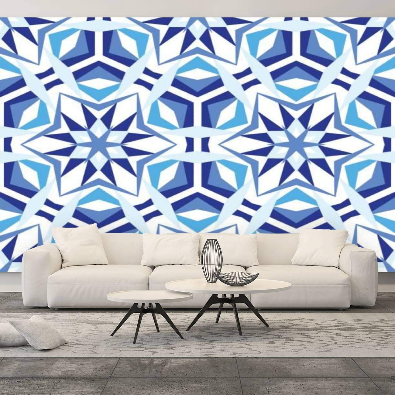 Blue Kaleidoscope Star Pattern Canvas Print Wall Mural - Peel & Stick Self-Adhesive Wall Sticker - Large Removable Wallpaper for Bedroom Decor - Perfect for Kids Room, Nursery, or Living Room Wall Art