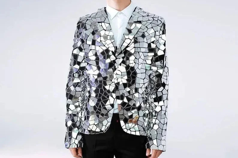Men's Designer Mirrored Tuxedo Blazer - Embroidered Party Jacket for Festivals & Special Occasions | Perfect for Weddings, Prom Nights & Costume Parties