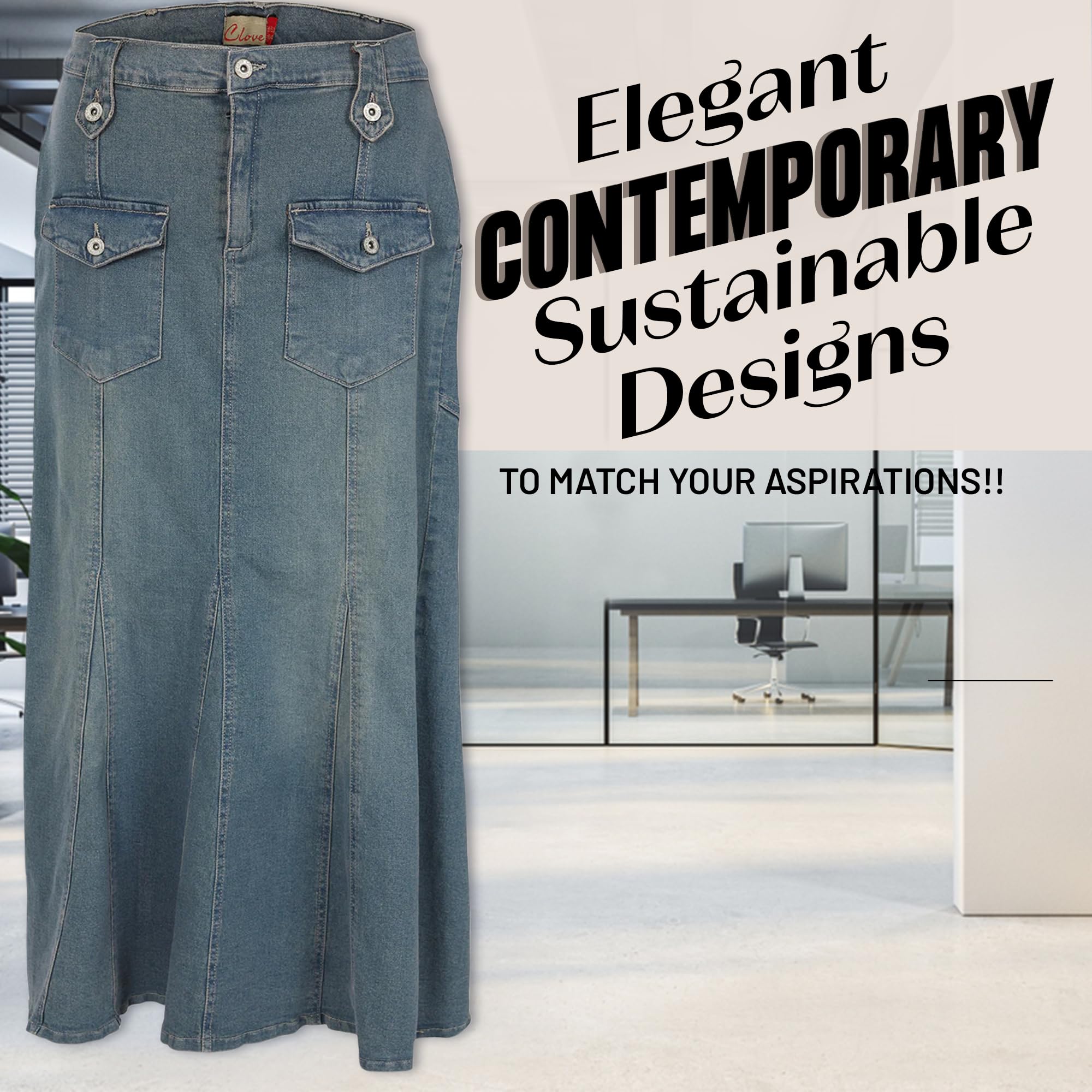 Trendy Blue Denim Flare Jeans Skirt for Women with Front Pocket - Stylish & Comfortable Plus Size Long Denim Skirt (UK 14-22) - Perfect for Casual Outings, Office Wear & Weekend Brunch