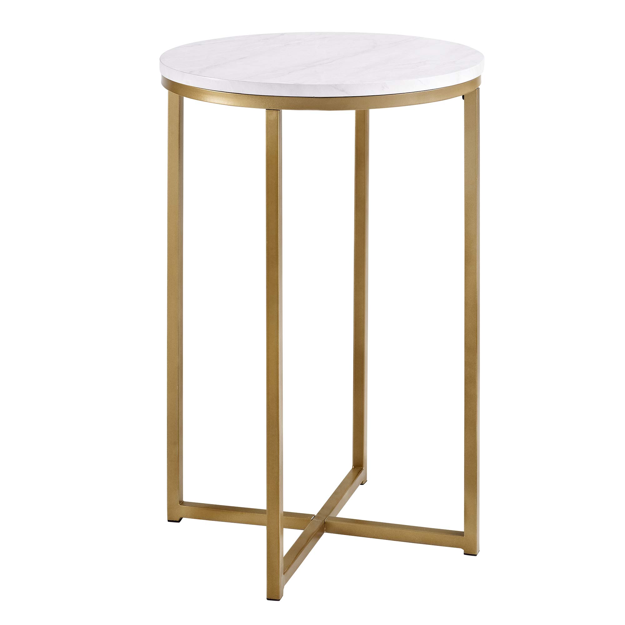 Walker Edison Modern Glam Round Coffee Table and Accent Table Set with Gold X-Bases - Stylish Living Room Furniture for Small Spaces, Perfect for Apartments and Home Decor